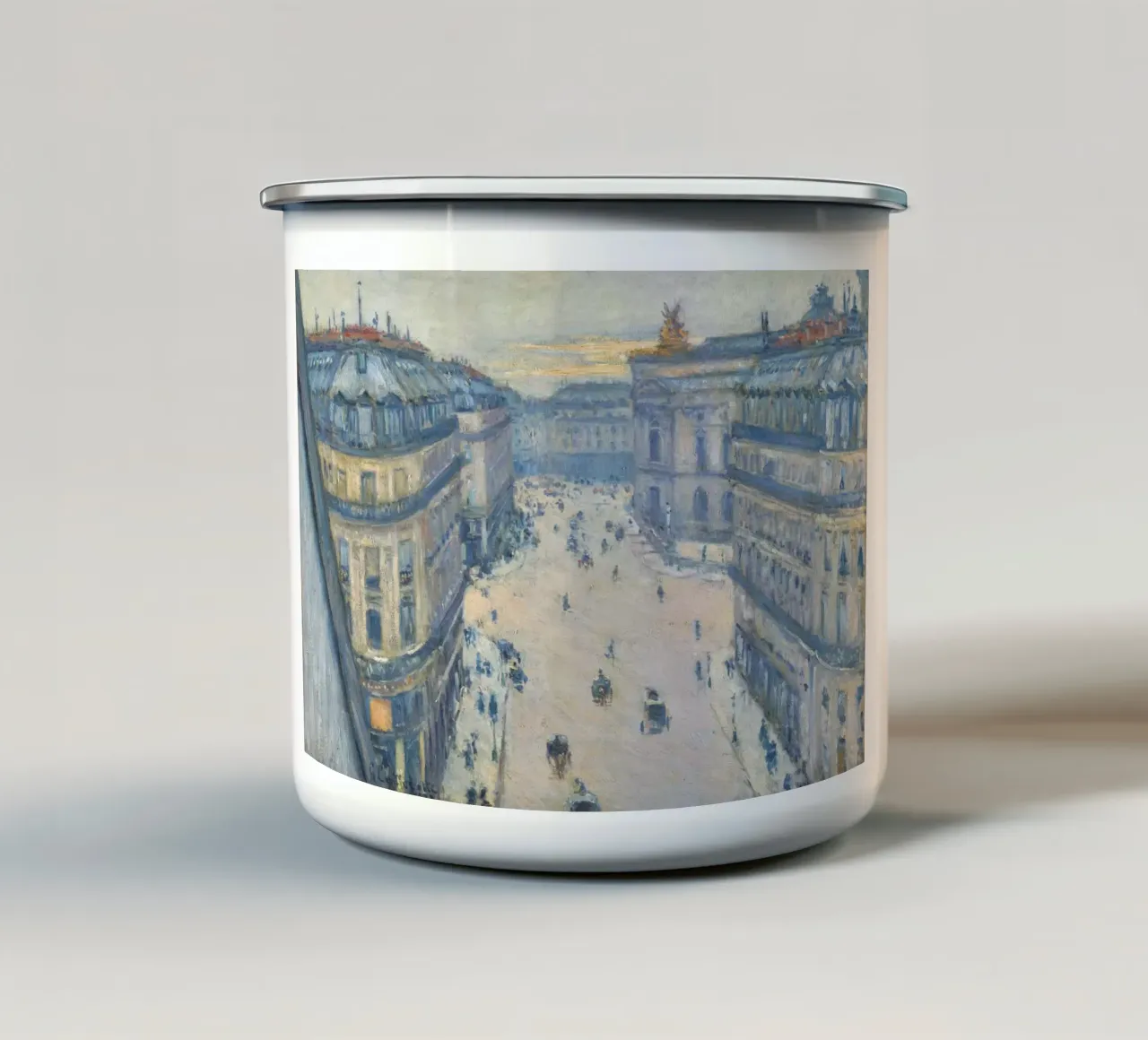 Caillebotte's "Rue Halévy": Impressionistisch Parijs stadsgezicht Vi emaille mok van NorwesClub