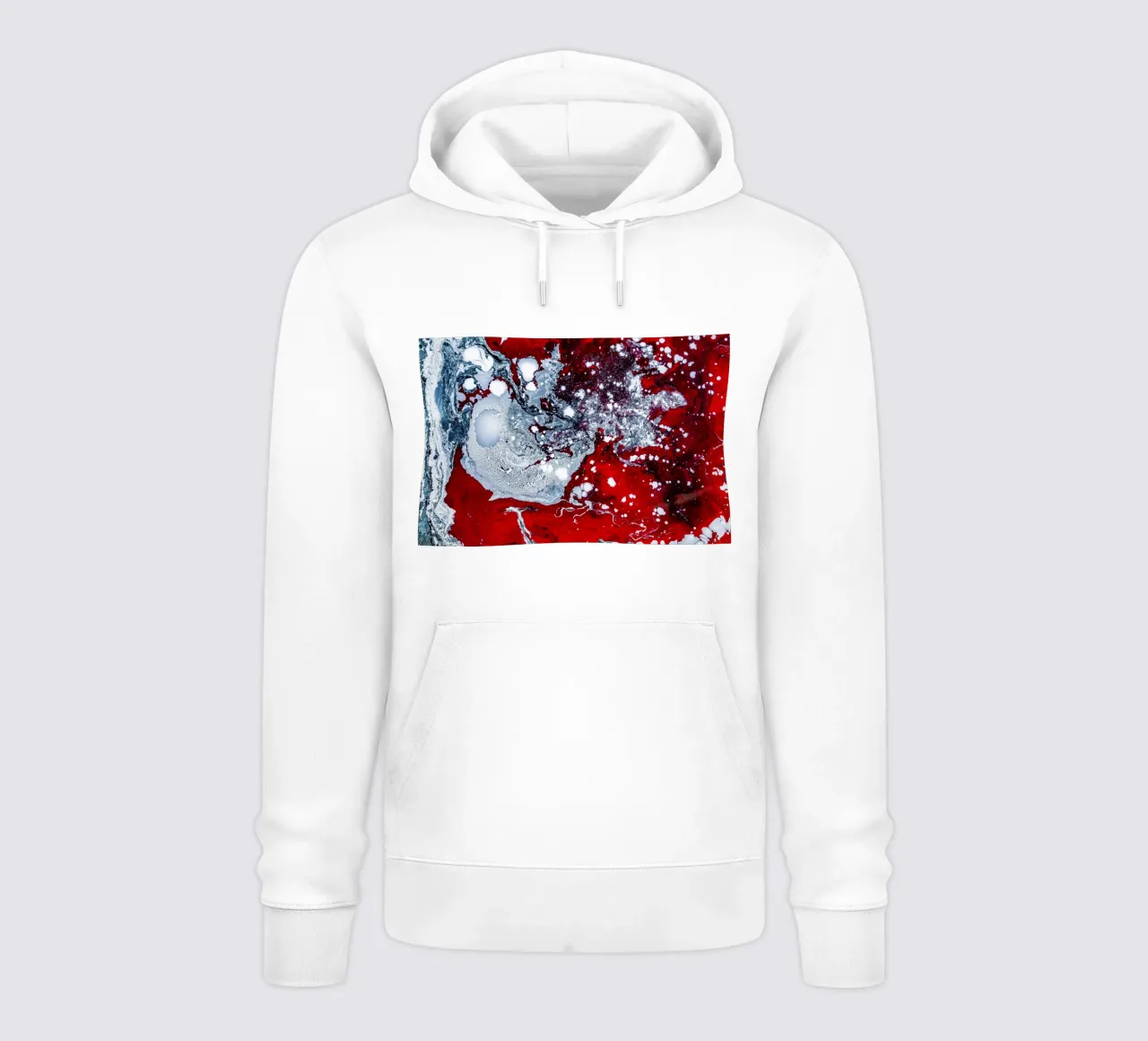 Abstract Flow: Bold Red & White Acrylic Pour Canvas Art hoodie by NorwesClub