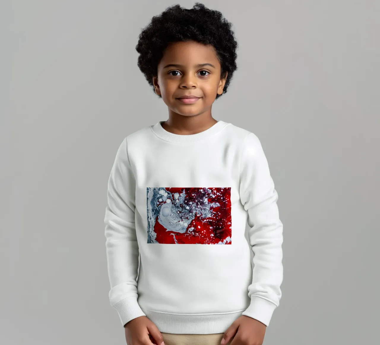 Abstract Flow: Bold Red & White Acrylic Pour Canvas Art kids sweatshirt by NorwesClub