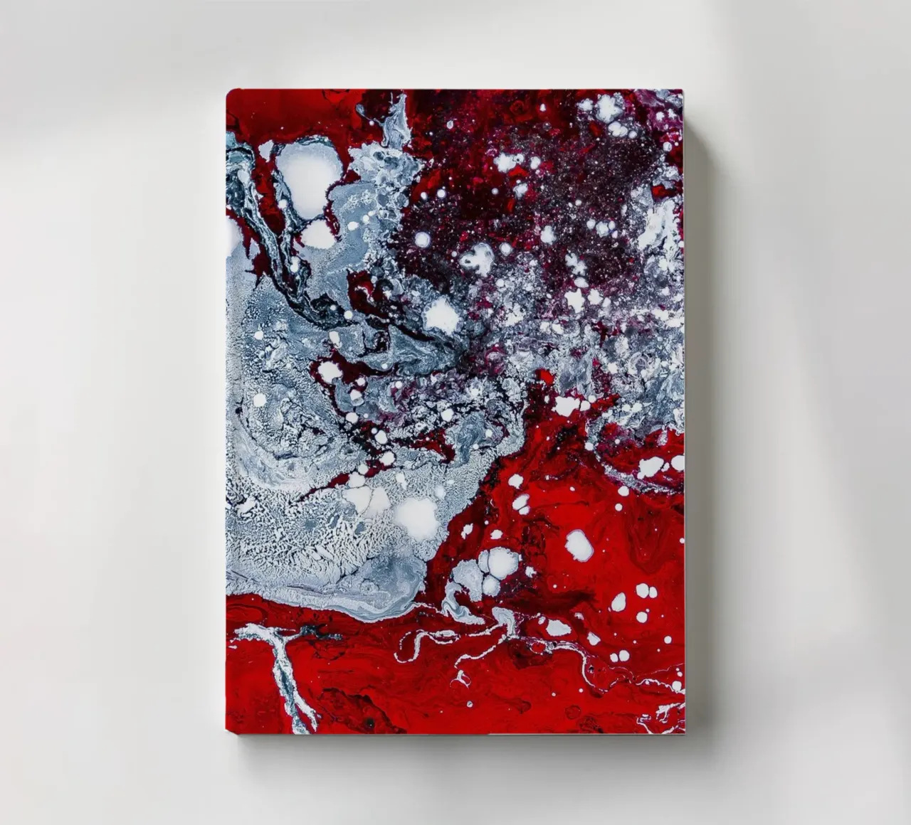 Abstract Flow: Bold Red & White Acrylic Pour Canvas Art notebook by NorwesClub