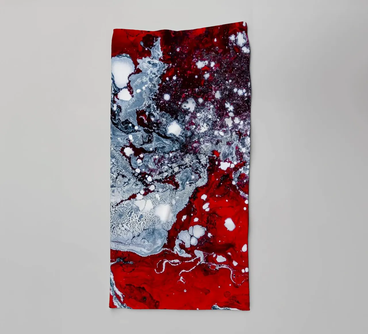 Abstract Flow: Bold Red & White Acrylic Pour Canvas Art towel by NorwesClub