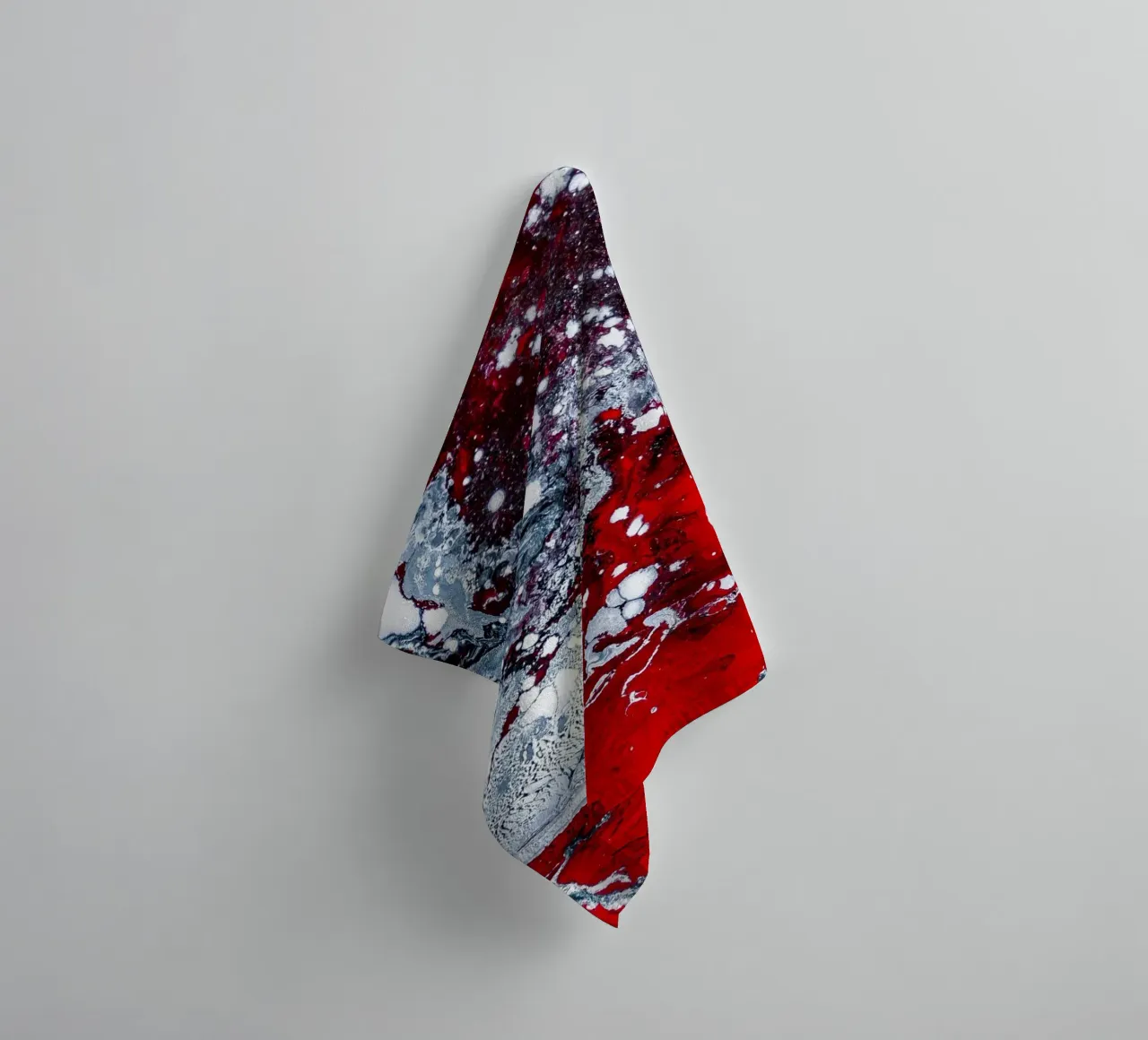 Abstract Flow: Bold Red & White Acrylic Pour Canvas Art towel by NorwesClub
