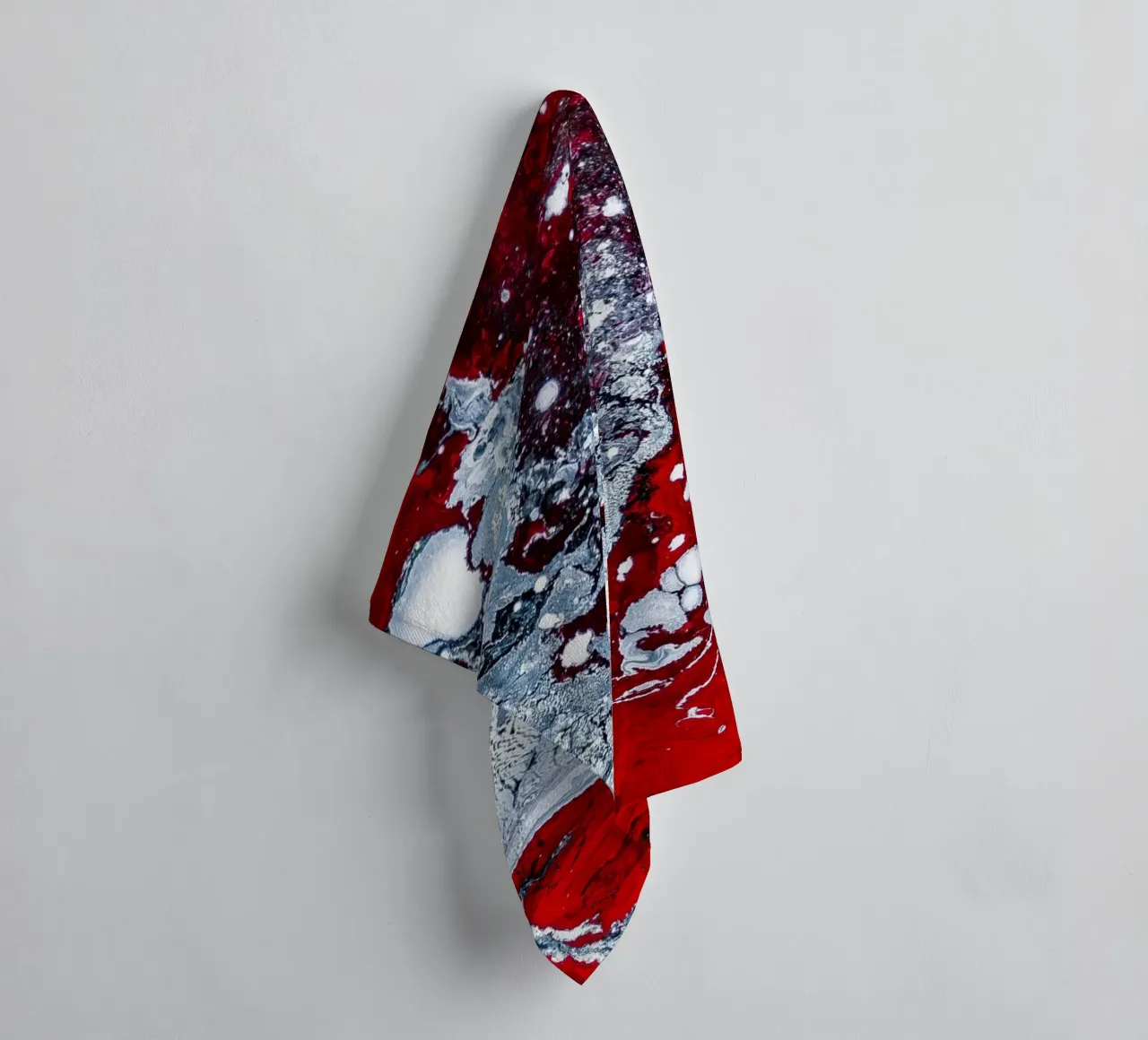 Abstract Flow: Bold Red & White Acrylic Pour Canvas Art towel by NorwesClub