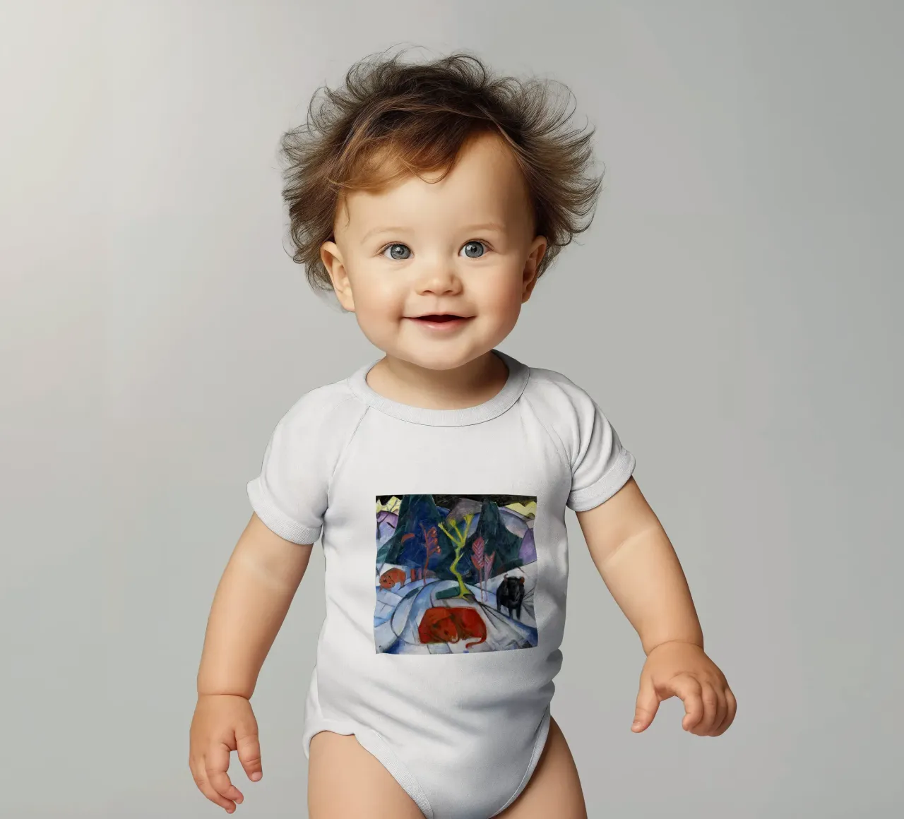 Franz Marc: Mystical Winter Bison - Expressionism Art Print, short-sleeve baby romper by NorwesClub