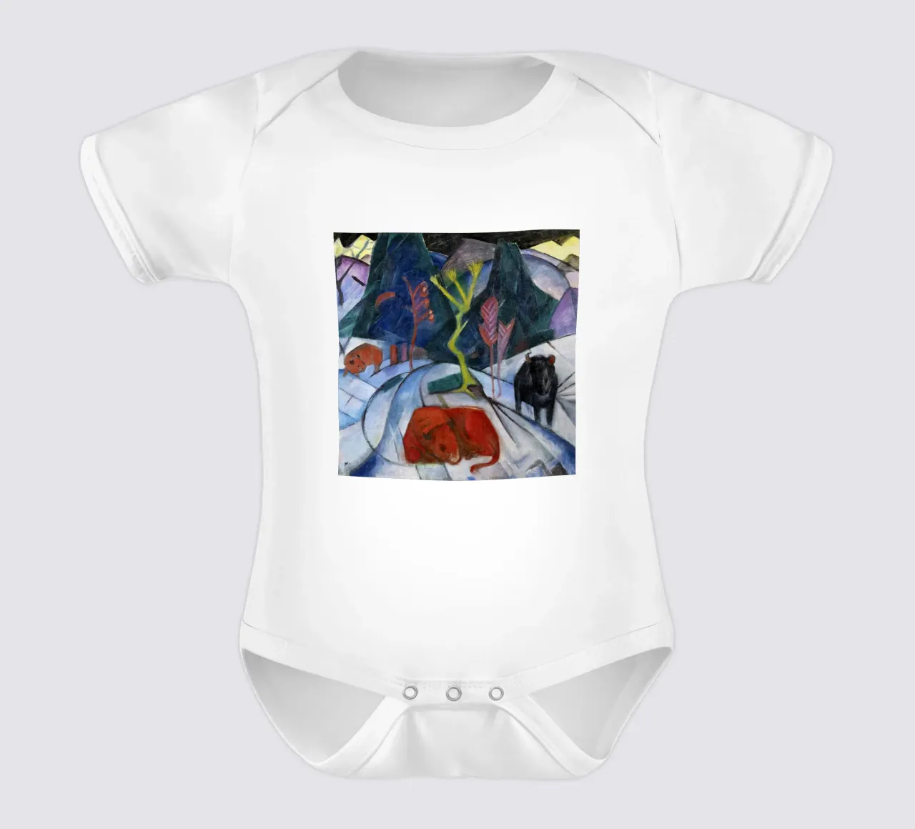 Franz Marc: Mystical Winter Bison - Expressionism Art Print, short-sleeve baby romper by NorwesClub