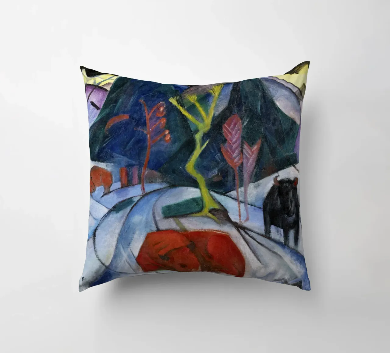 Franz Marc: Mystical Winter Bison - Expressionism Art Print, decorative cushion by NorwesClub