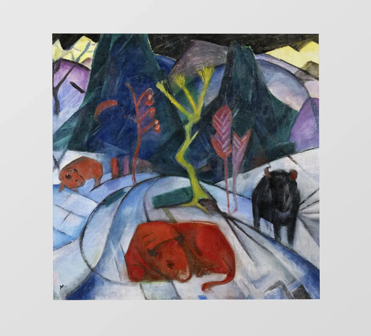 Franz Marc: Bisonte mistico d'inverno - Stampa d'arte espressionista, telo in pvc da NorwesClub