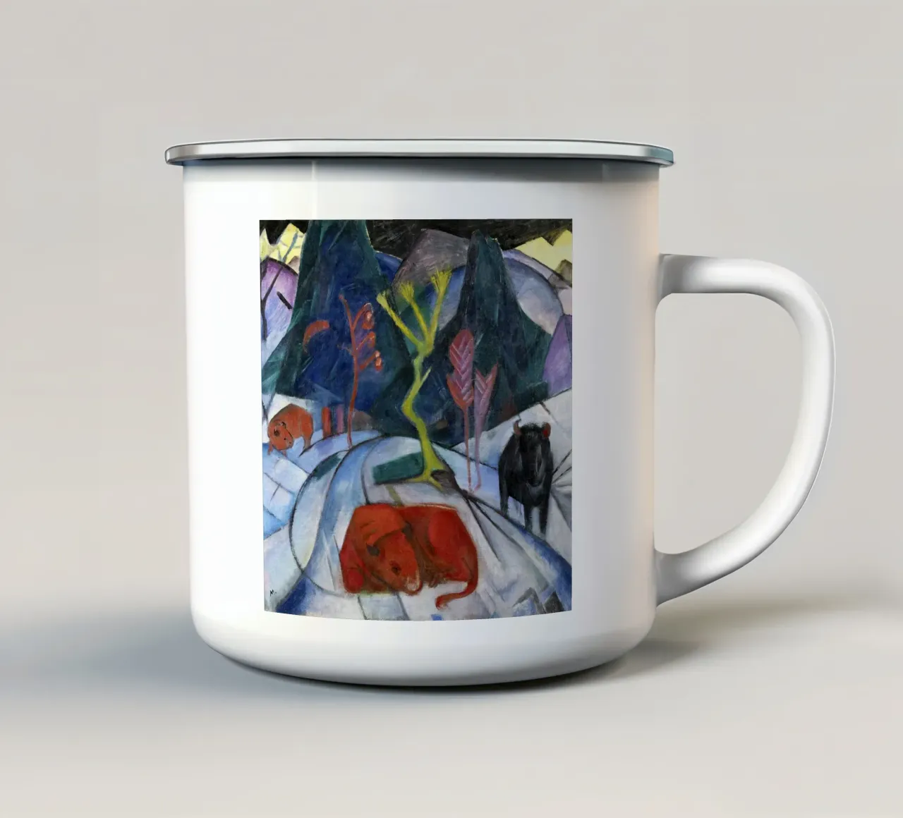 Franz Marc: Mystieke winterbizon - Expressionisme Kunstdruk, emaille mok van NorwesClub