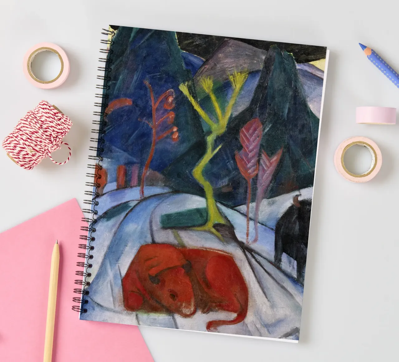 Franz Marc: Mystical Winter Bison - Expressionism Art Print, spiral notebook by NorwesClub