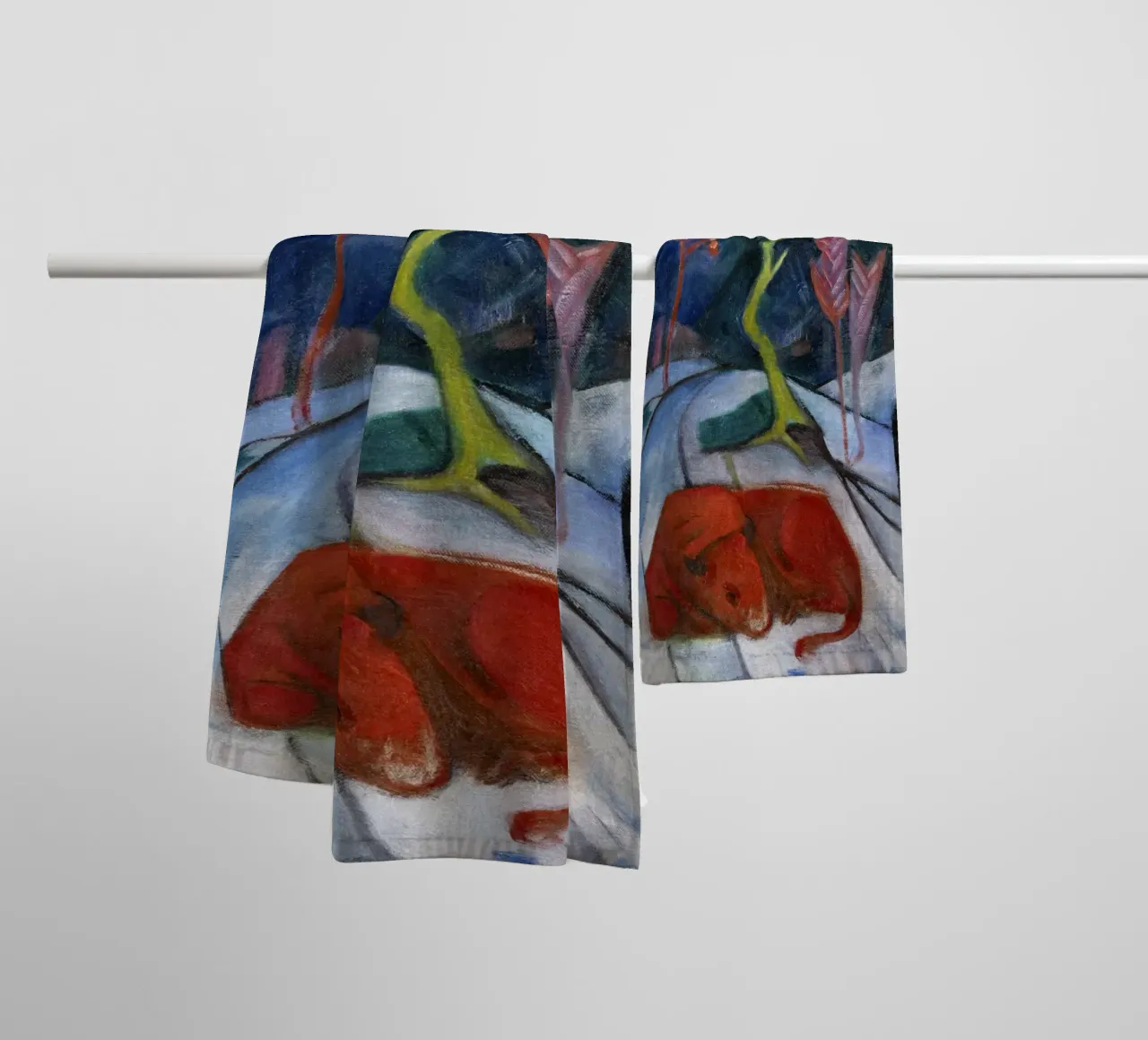 Franz Marc: Mystical Winter Bison - Expressionism Art Print, towel by NorwesClub
