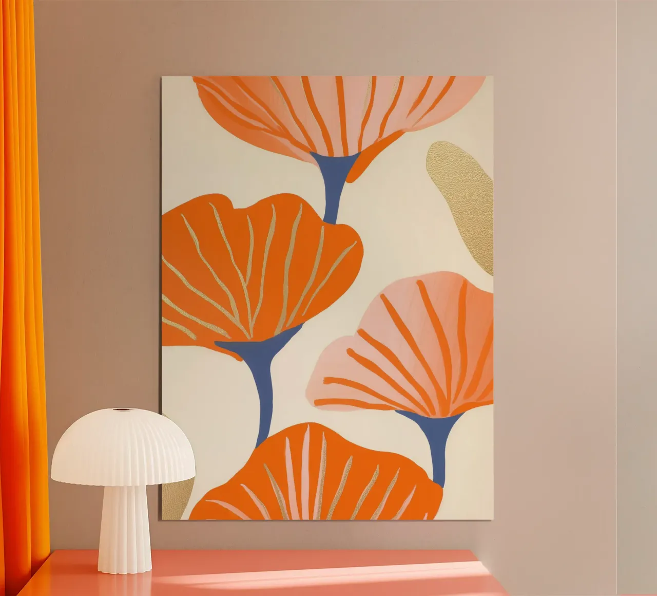 Decoratieve klaprozen met goud grafisch ontwerp poster met aluminium frame van Autofocus