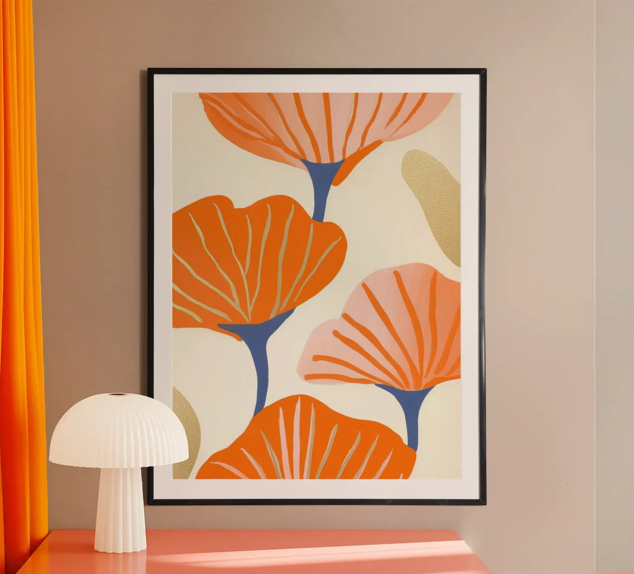 Decoratieve klaprozen met goud grafisch ontwerp poster met aluminium frame van Autofocus