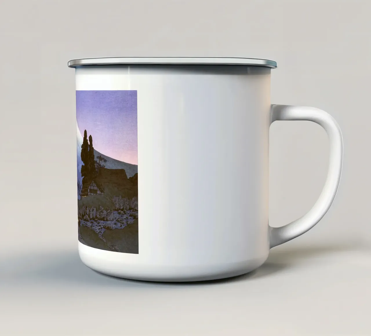 Tramonto sul Fuji ispirato a Hokusai: Stampa su legno giapponese tazza in smalto da NorwesClub