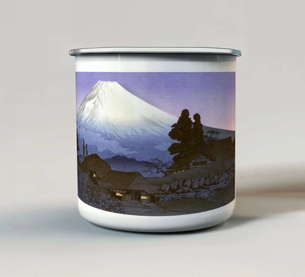 Tramonto sul Fuji ispirato a Hokusai: Stampa su legno giapponese tazza in smalto da NorwesClub