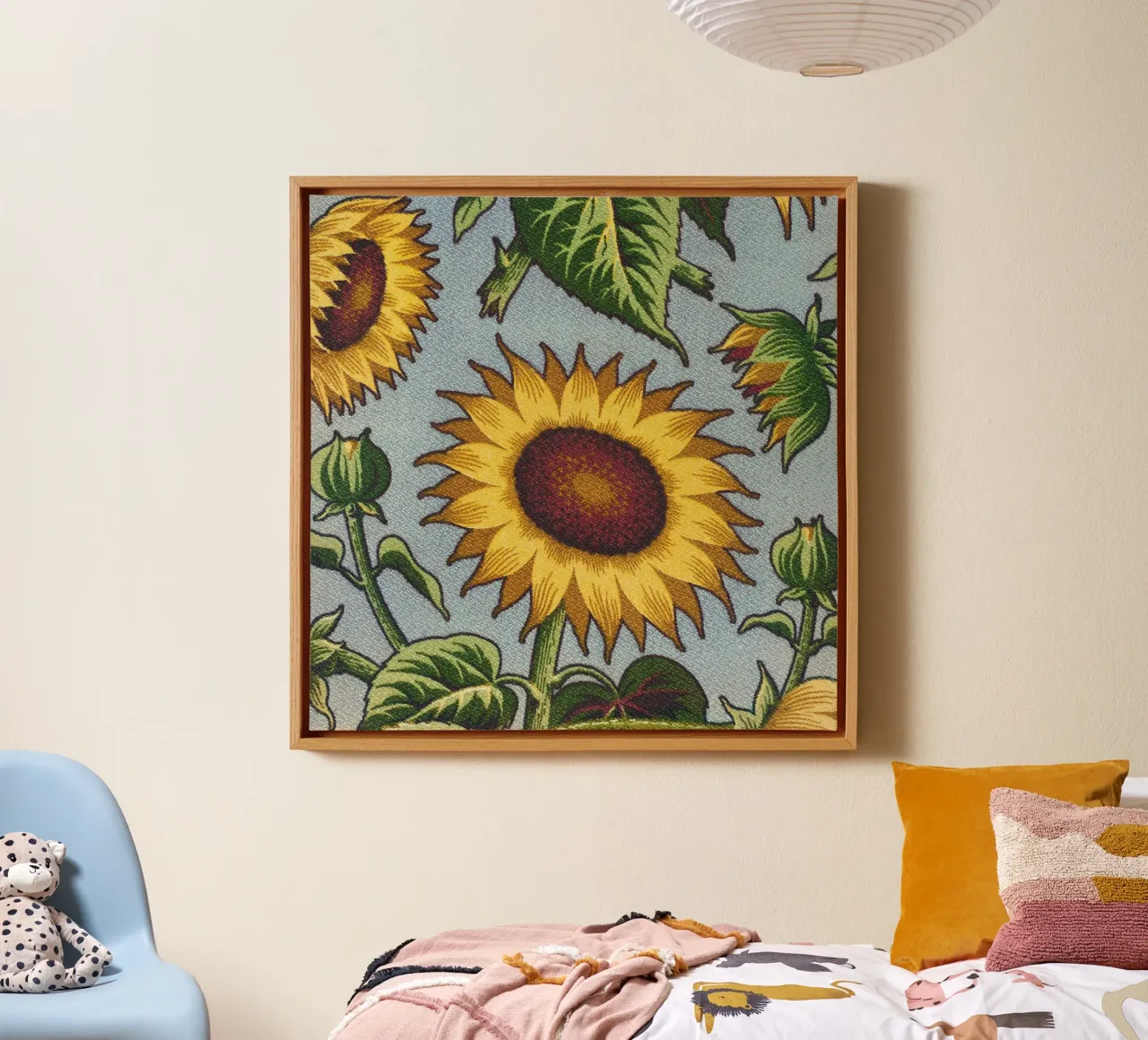 Girasole botanico vintage: Stampa ispirata alle arti e ai mestieri tela con Cornice a cassetta da NorwesClub