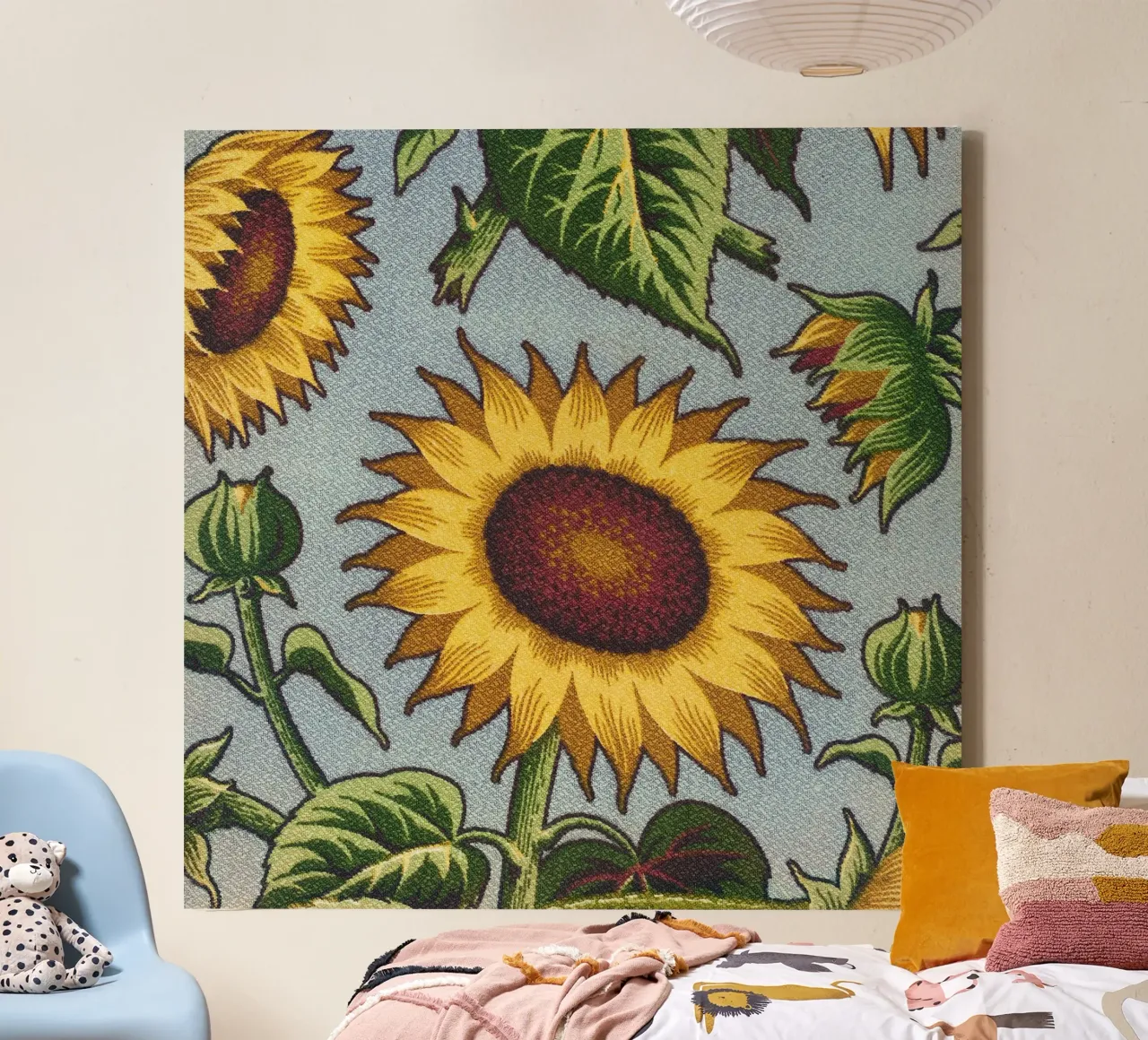 Girasole botanico vintage: Stampa ispirata alle arti e ai mestieri tela con Cornice a cassetta da NorwesClub