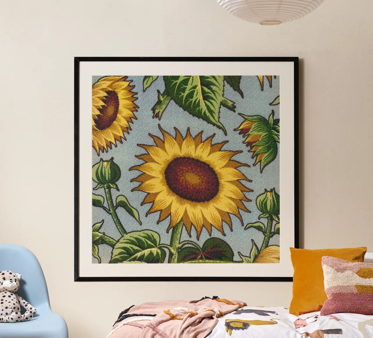 Girasole botanico vintage: Stampa ispirata alle arti e ai mestieri poster con telaio in plastica da NorwesClub