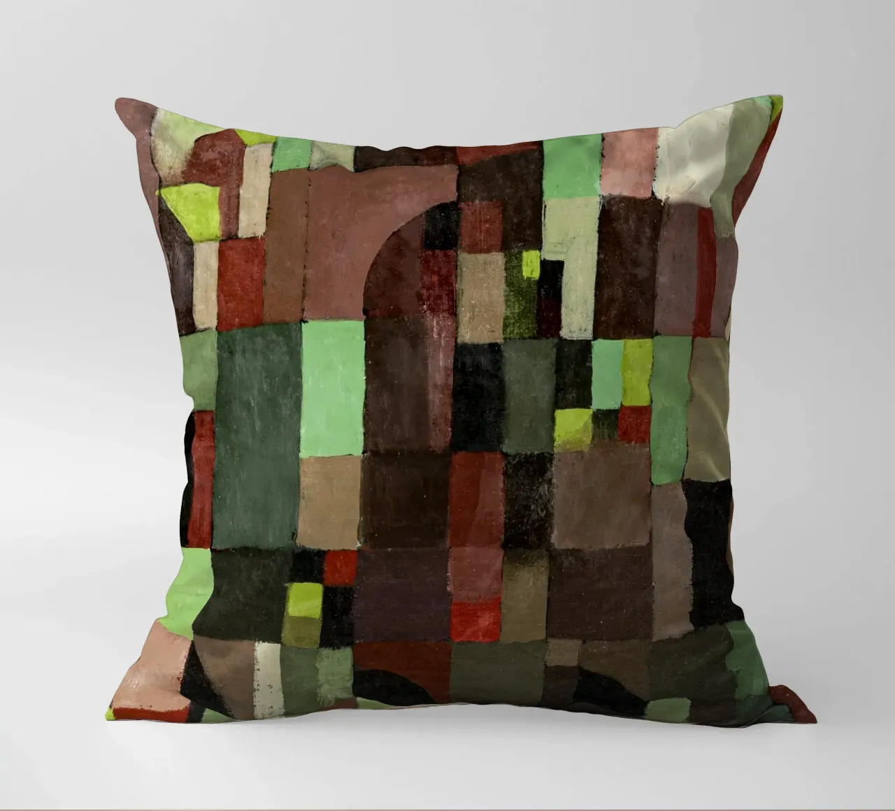 Paul Klee's Abstract Architecture: Bauhaus Grid Art Print decorative cushion by NorwesClub
