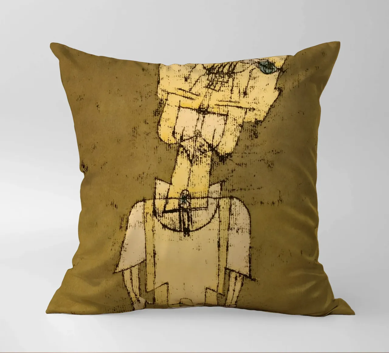 Paul Klee's Ghost of a Genius: Expressive Abstract Portrait decorative cushion by NorwesClub