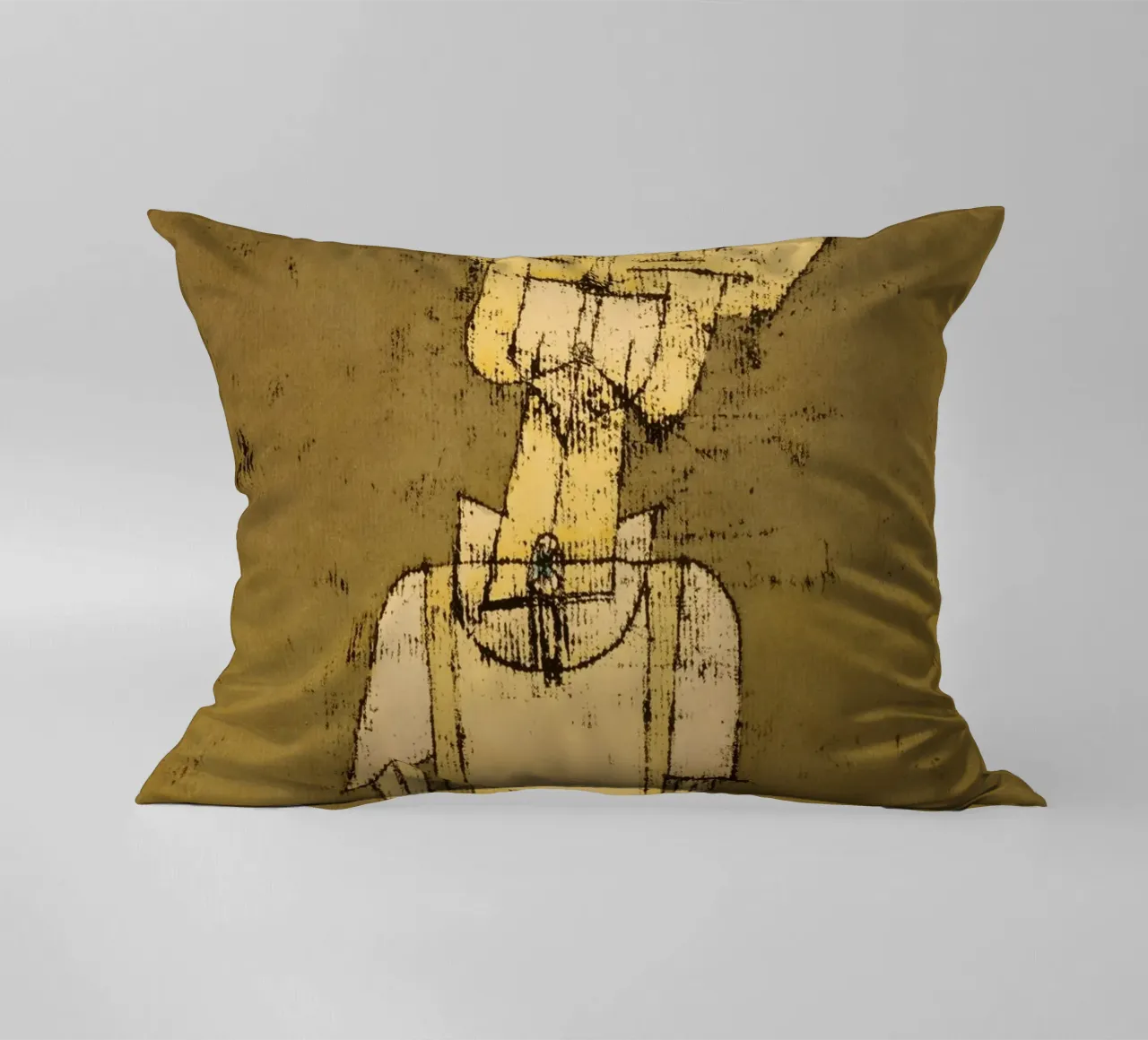 Paul Klee's Ghost of a Genius: Expressive Abstract Portrait decorative cushion by NorwesClub