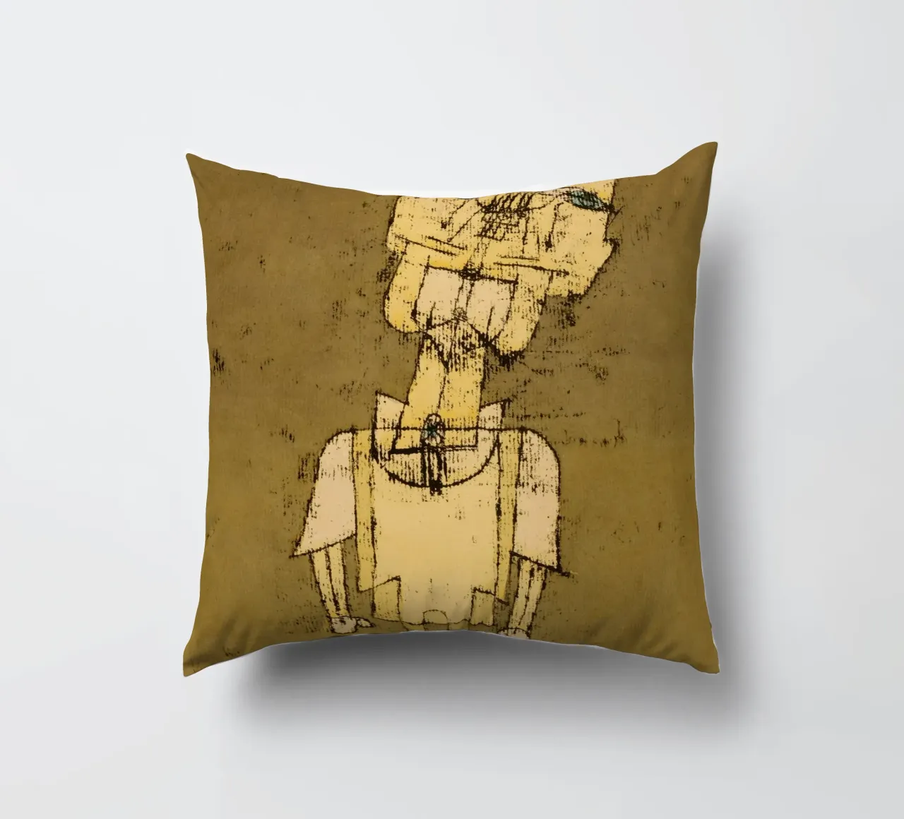 Paul Klee's Ghost of a Genius: Expressive Abstract Portrait decorative cushion by NorwesClub