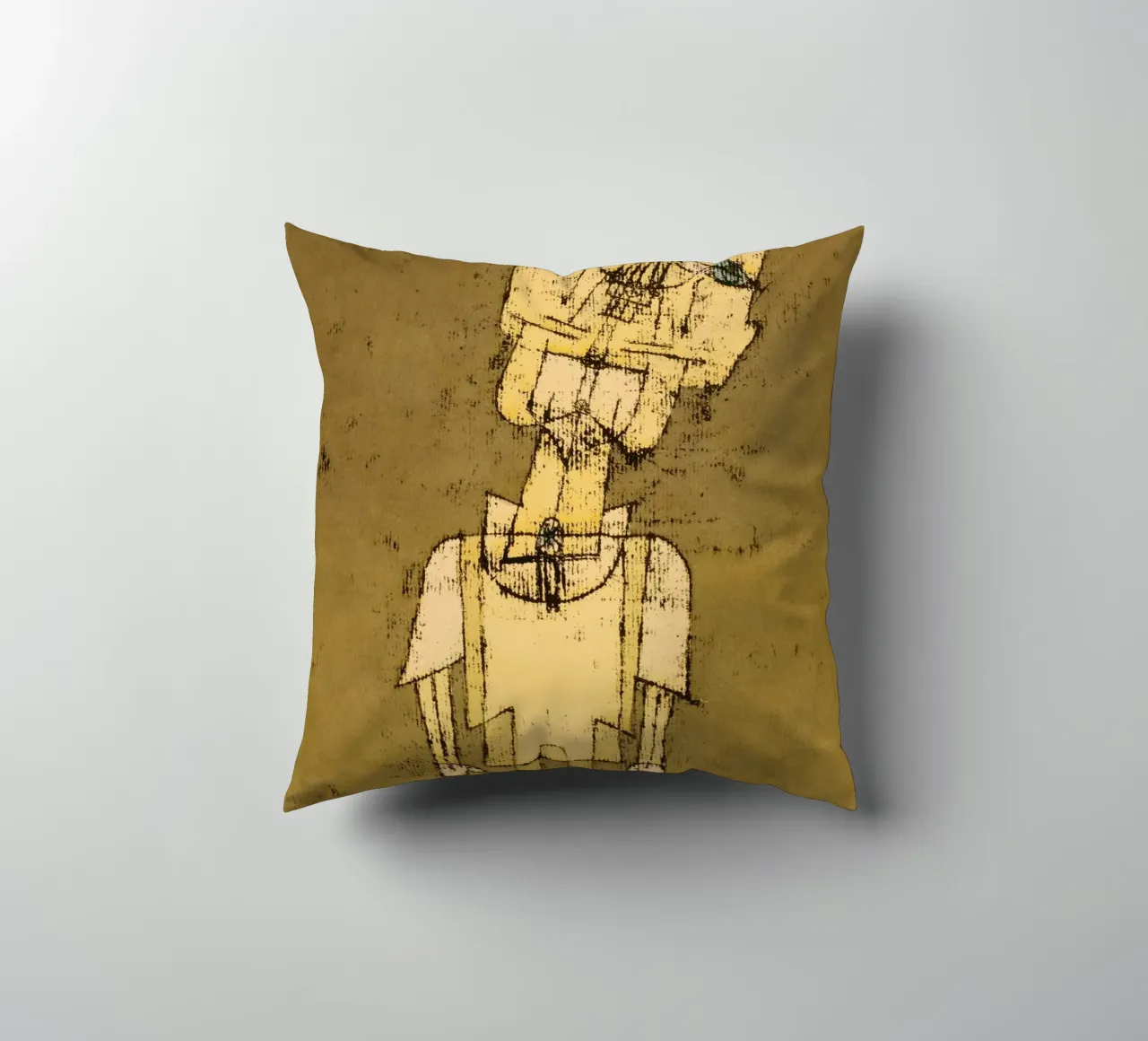 Paul Klee's Ghost of a Genius: Expressive Abstract Portrait decorative cushion by NorwesClub