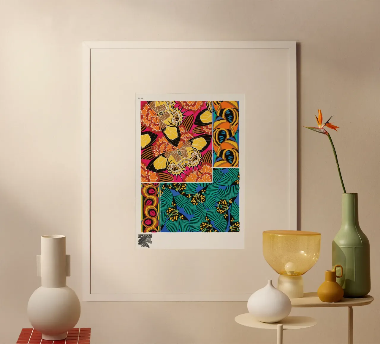 E.A. Seguy - Papillons, Art Deco, Butterfly, Nature, Intrica poster with wooden frame by NorwesClub