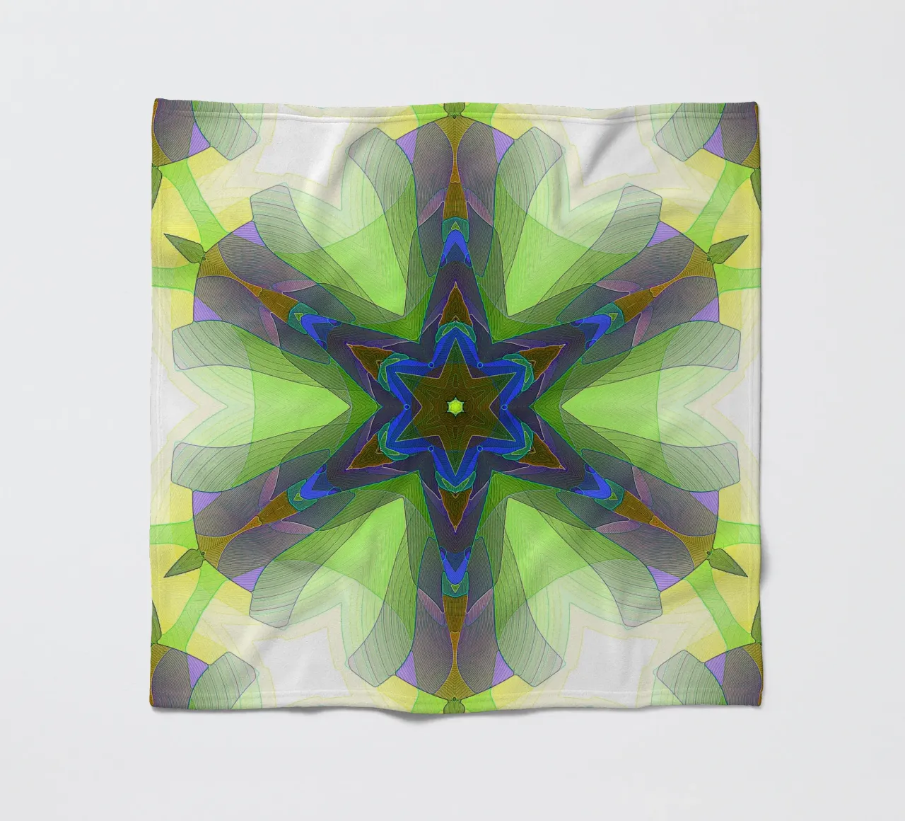 Kaléidoscope avec formes décorées dans les tons vert-jaune-bleu plaid polaire de Gürsel Yesil Digital Art