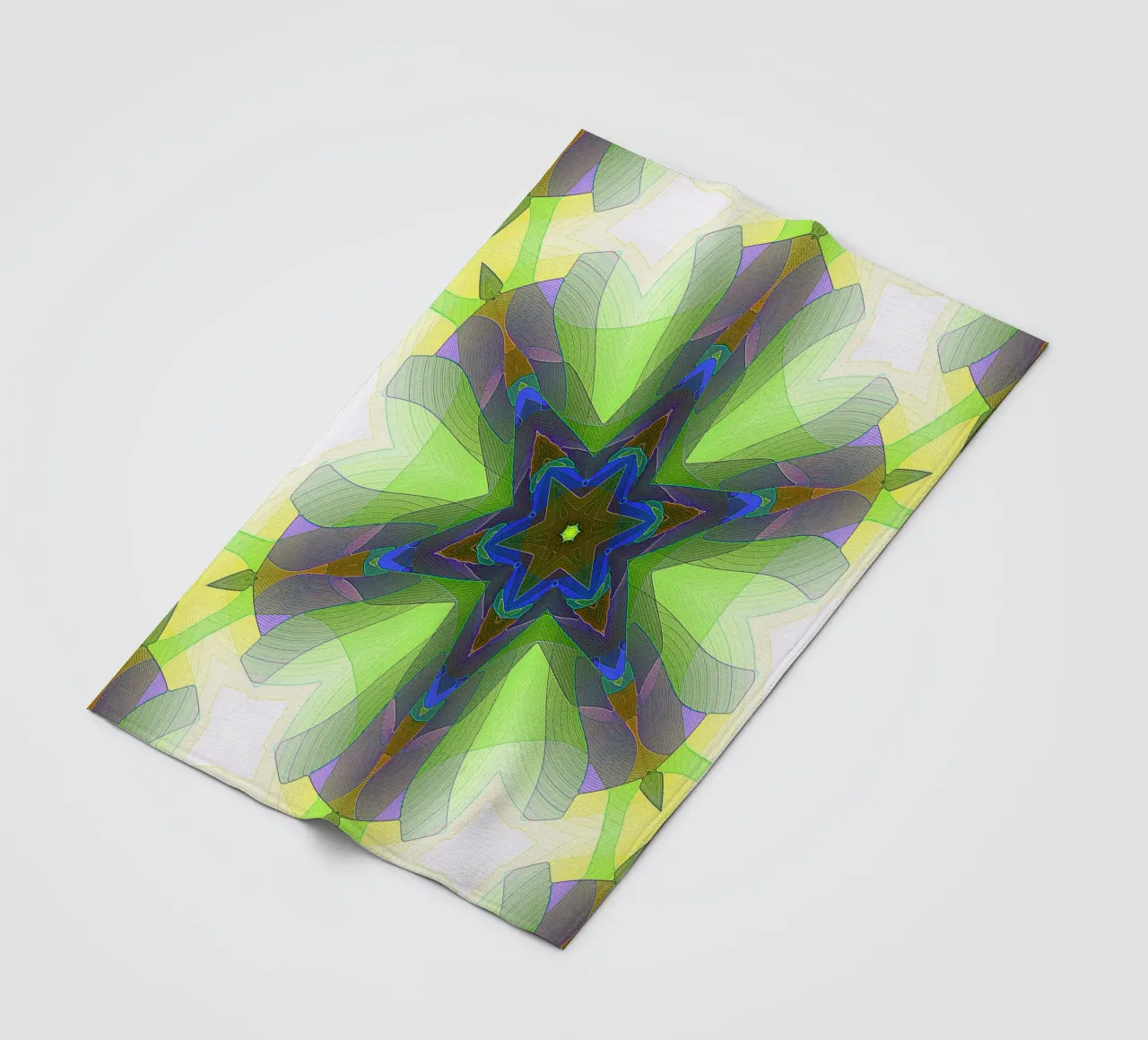 Kaléidoscope avec formes décorées dans les tons vert-jaune-bleu plaid polaire de Gürsel Yesil Digital Art