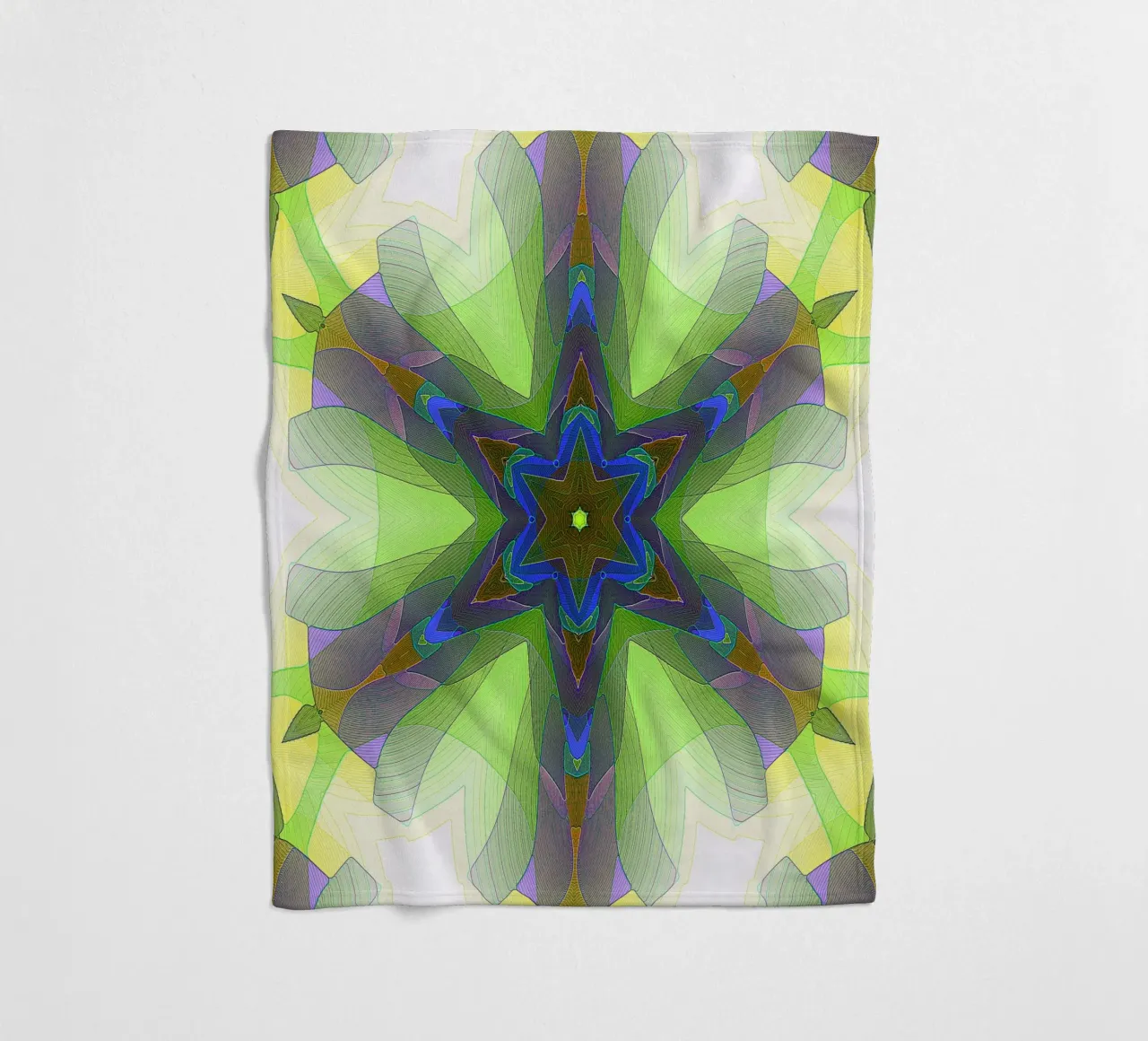 Kaléidoscope avec formes décorées dans les tons vert-jaune-bleu plaid polaire de Gürsel Yesil Digital Art
