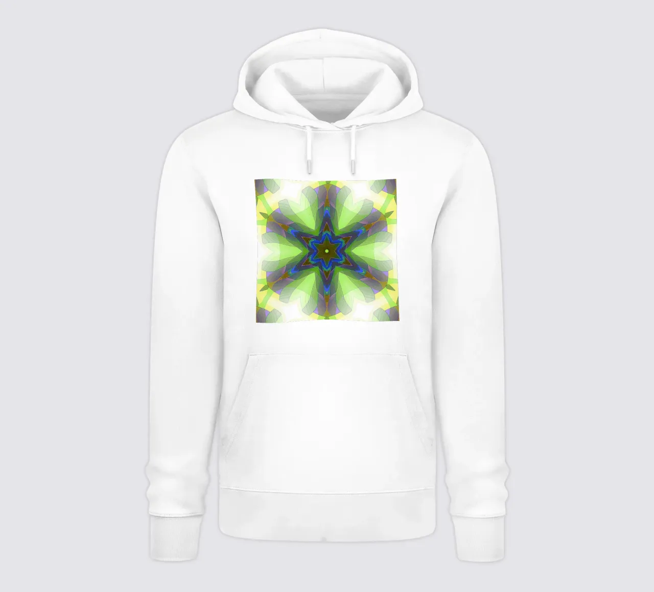 Kaléidoscope avec formes décorées dans les tons vert-jaune-bleu sweat à capuche de Gürsel Yesil Digital Art
