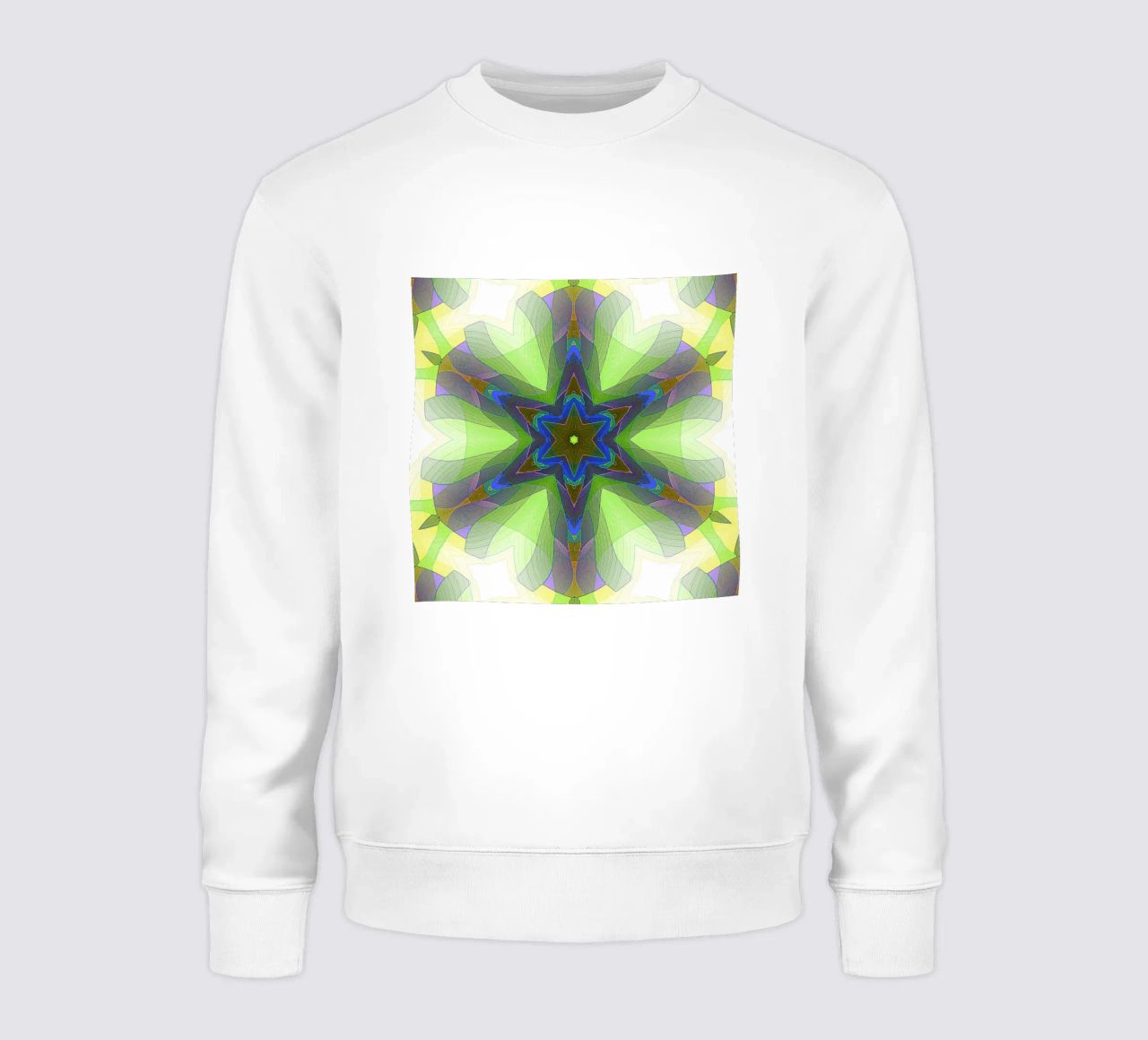 Kaléidoscope avec formes décorées dans les tons vert-jaune-bleu sweat de Gürsel Yesil Digital Art