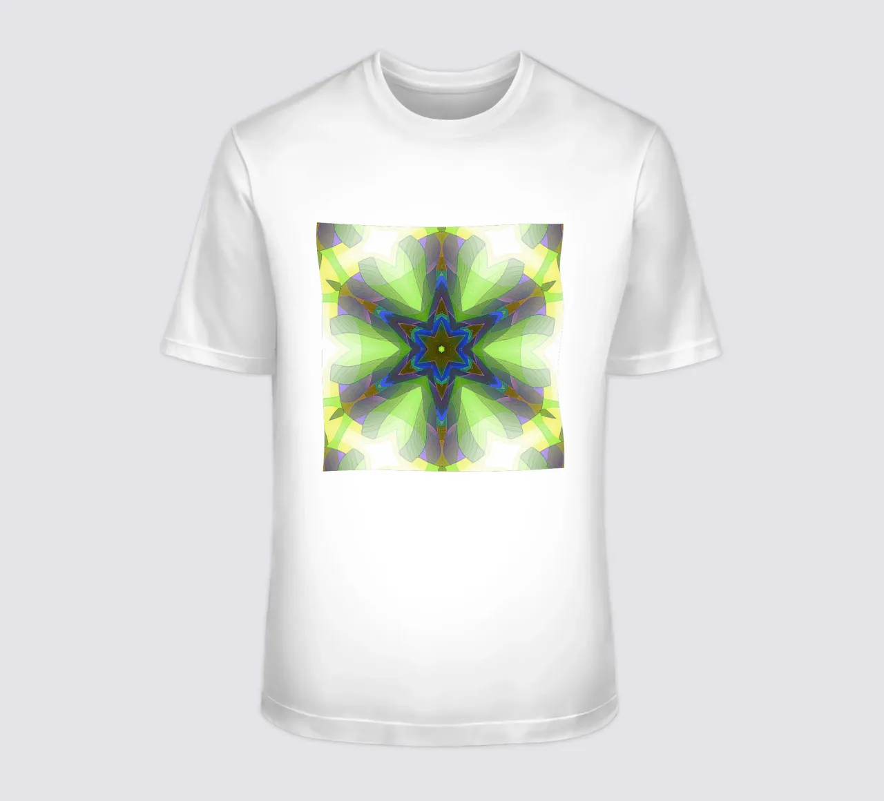 Kaléidoscope avec formes décorées dans les tons vert-jaune-bleu t-shirt de Gürsel Yesil Digital Art