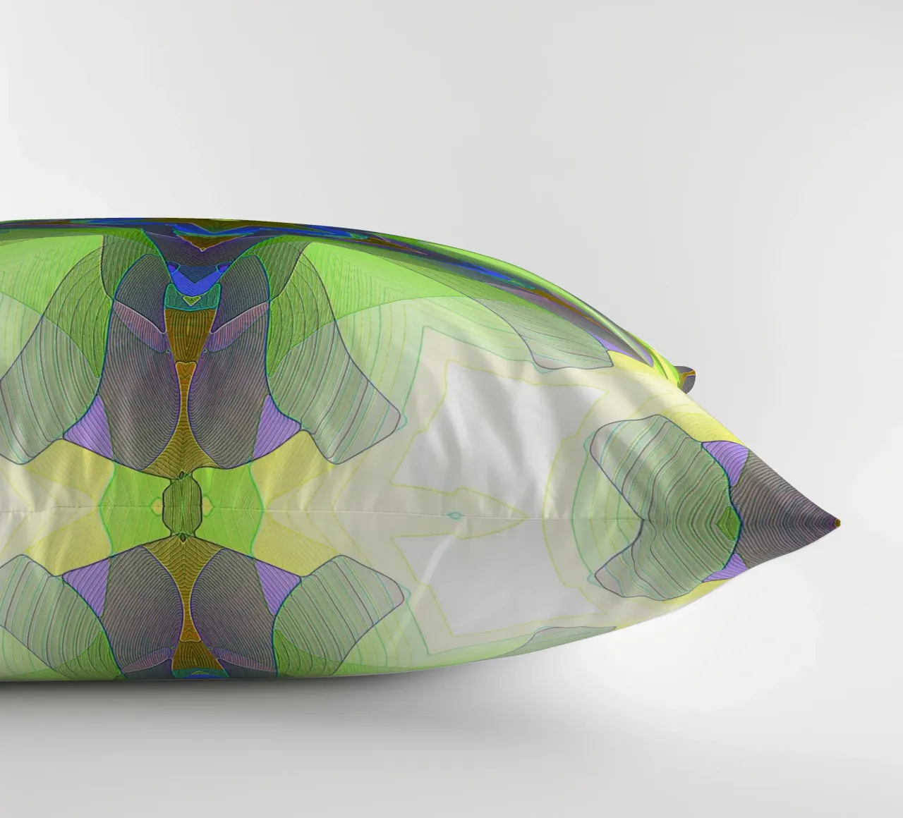 Kaléidoscope avec formes décorées dans les tons vert-jaune-bleu coussin de Gürsel Yesil Digital Art