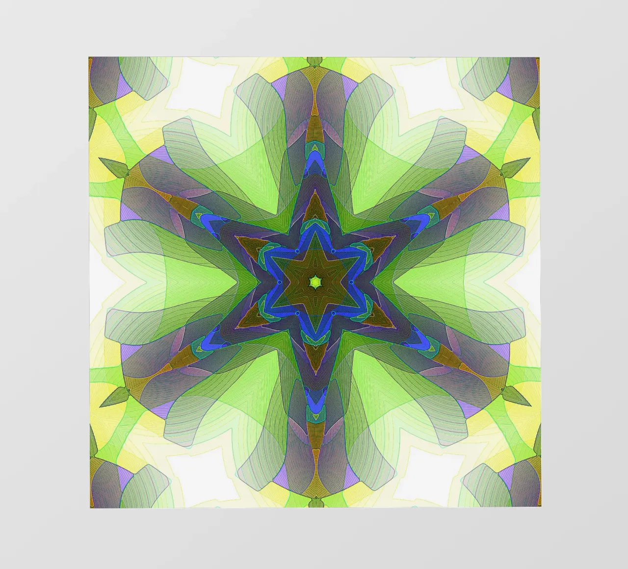 Kaléidoscope avec formes décorées dans les tons vert-jaune-bleu bâche pvc de Gürsel Yesil Digital Art