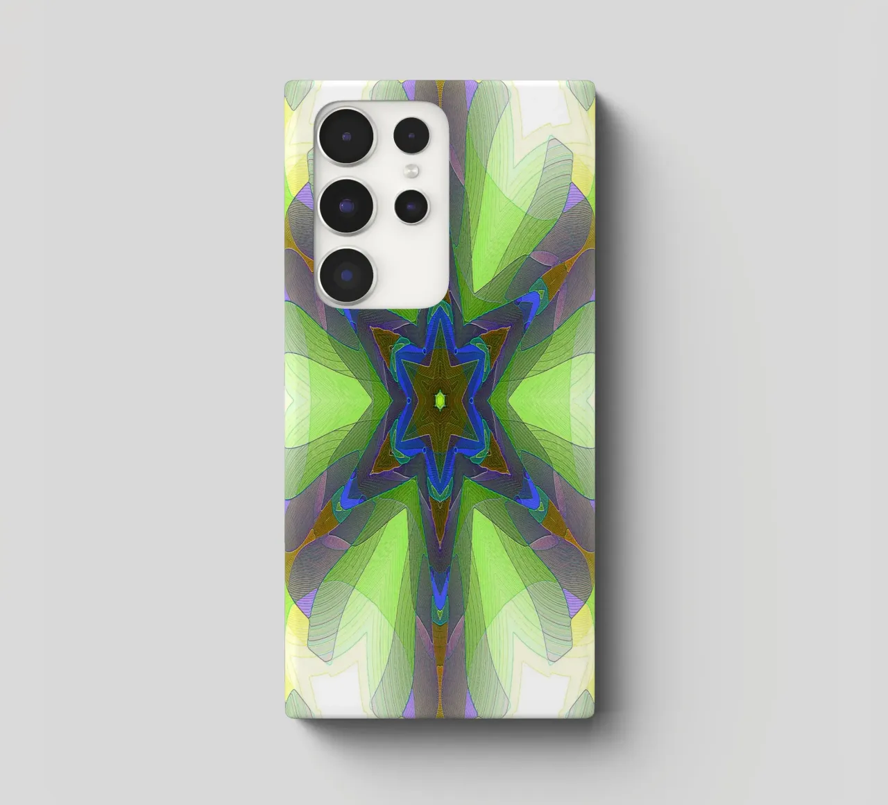 Kaléidoscope avec formes décorées dans les tons vert-jaune-bleu coque samsung de Gürsel Yesil Digital Art