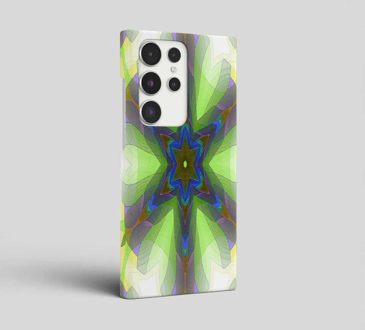 Kaléidoscope avec formes décorées dans les tons vert-jaune-bleu coque samsung de Gürsel Yesil Digital Art