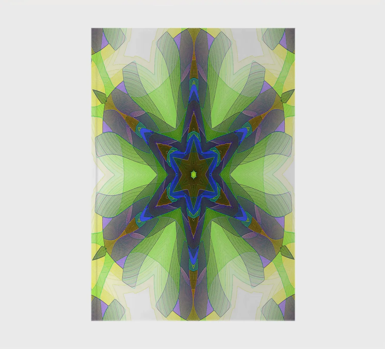 Kaléidoscope avec formes décorées dans les tons vert-jaune-bleu carnet de notes de Gürsel Yesil Digital Art