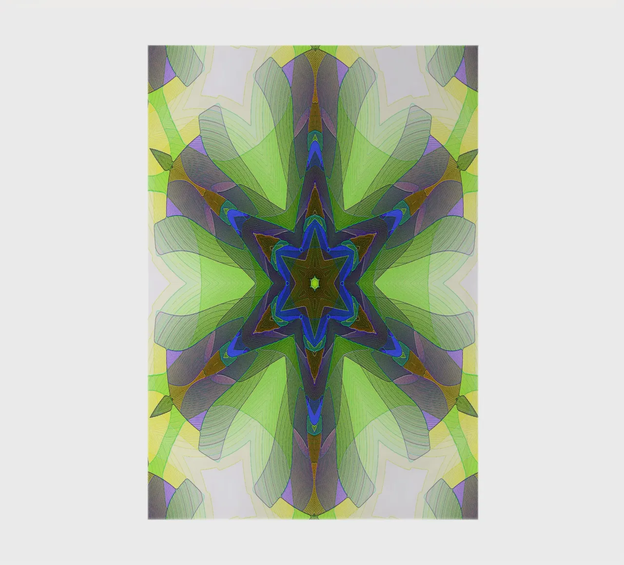 Kaléidoscope avec formes décorées dans les tons vert-jaune-bleu carnet de notes de Gürsel Yesil Digital Art