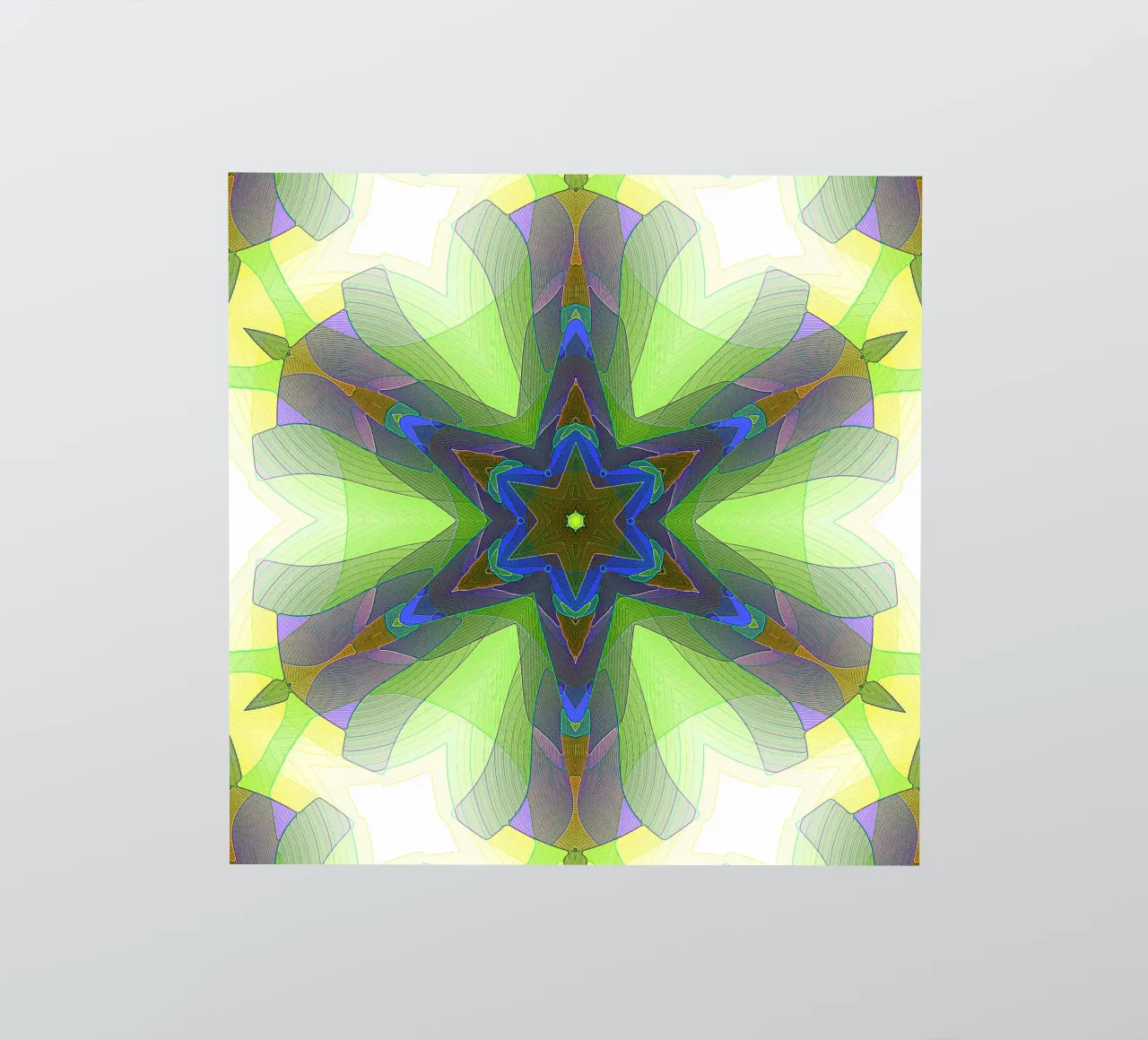 Kaléidoscope avec formes décorées dans les tons vert-jaune-bleu autocollant de Gürsel Yesil Digital Art