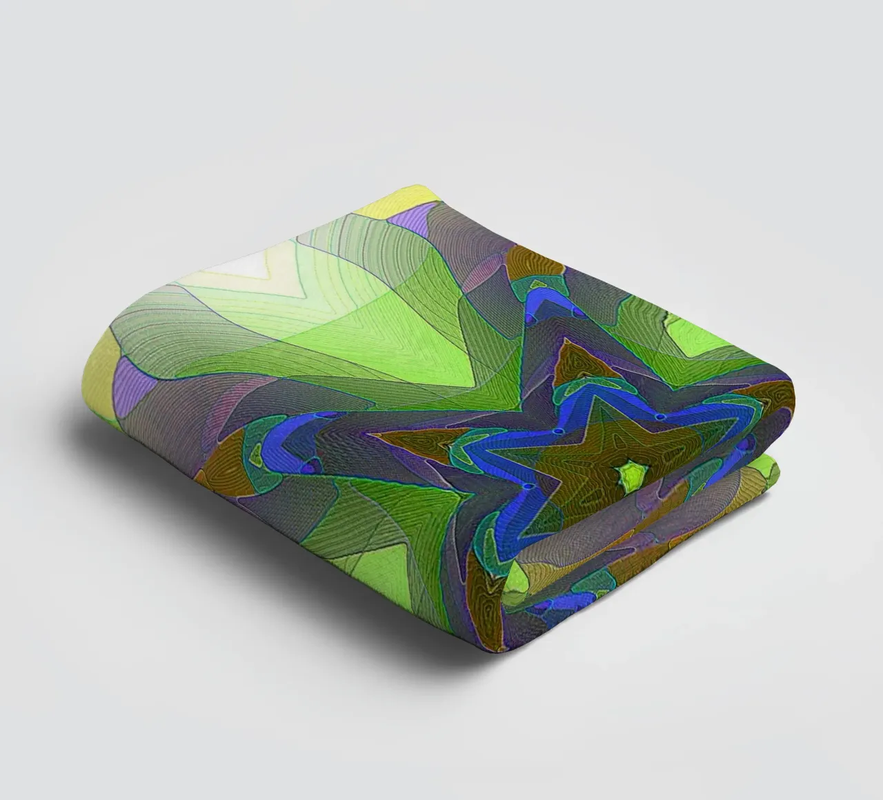 Kaléidoscope avec formes décorées dans les tons vert-jaune-bleu serviette de bain de Gürsel Yesil Digital Art