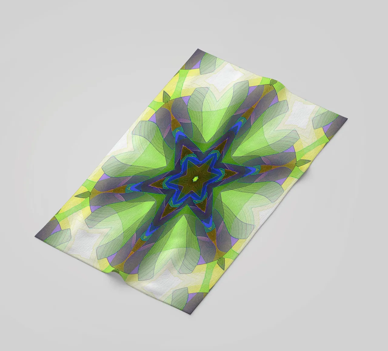 Kaléidoscope avec formes décorées dans les tons vert-jaune-bleu serviette de plage de Gürsel Yesil Digital Art