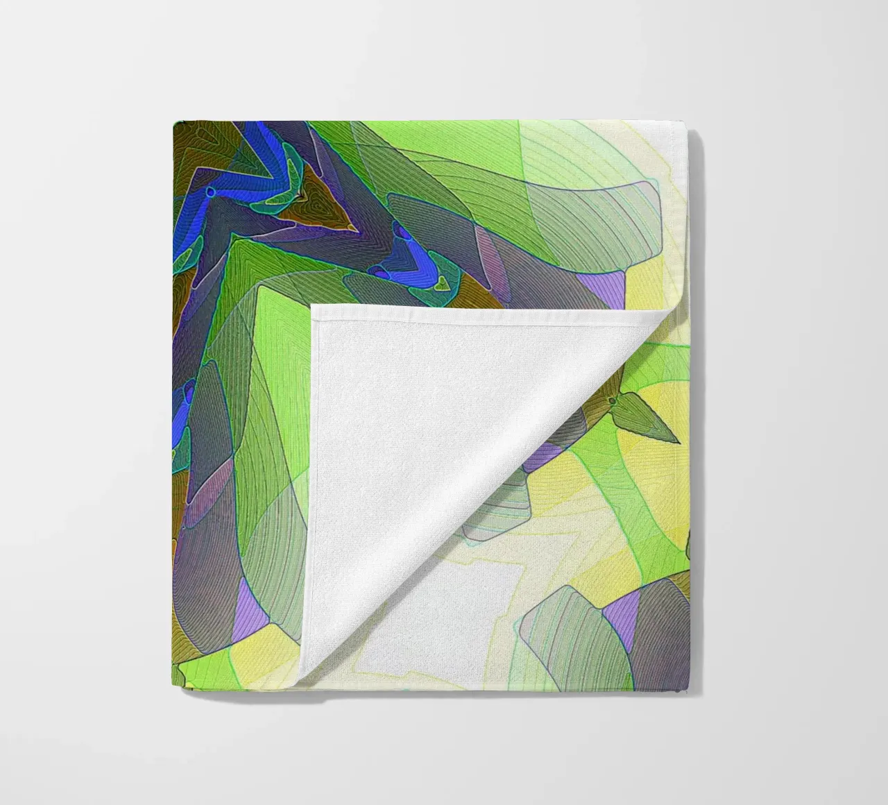 Kaléidoscope avec formes décorées dans les tons vert-jaune-bleu serviette de plage de Gürsel Yesil Digital Art