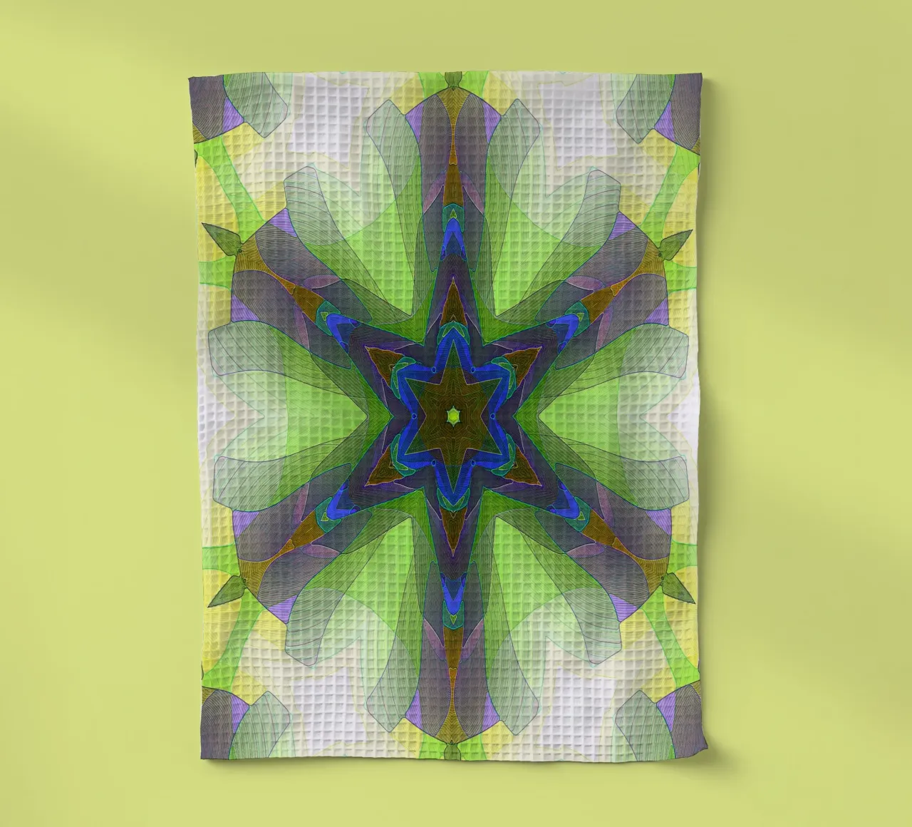 Caleidoscopio con forme ornamentali nei colori verde, giallo e blu canovaccio da cucina da Gürsel Yesil Digital Art