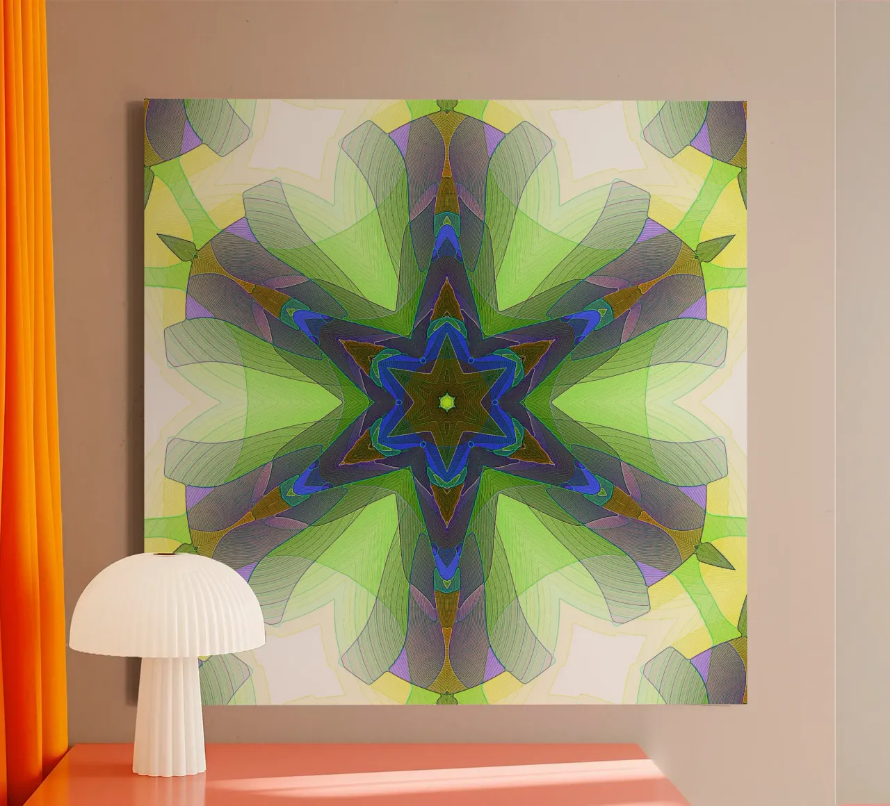Kaléidoscope avec formes décorées dans les tons vert-jaune-bleu toile de Gürsel Yesil Digital Art