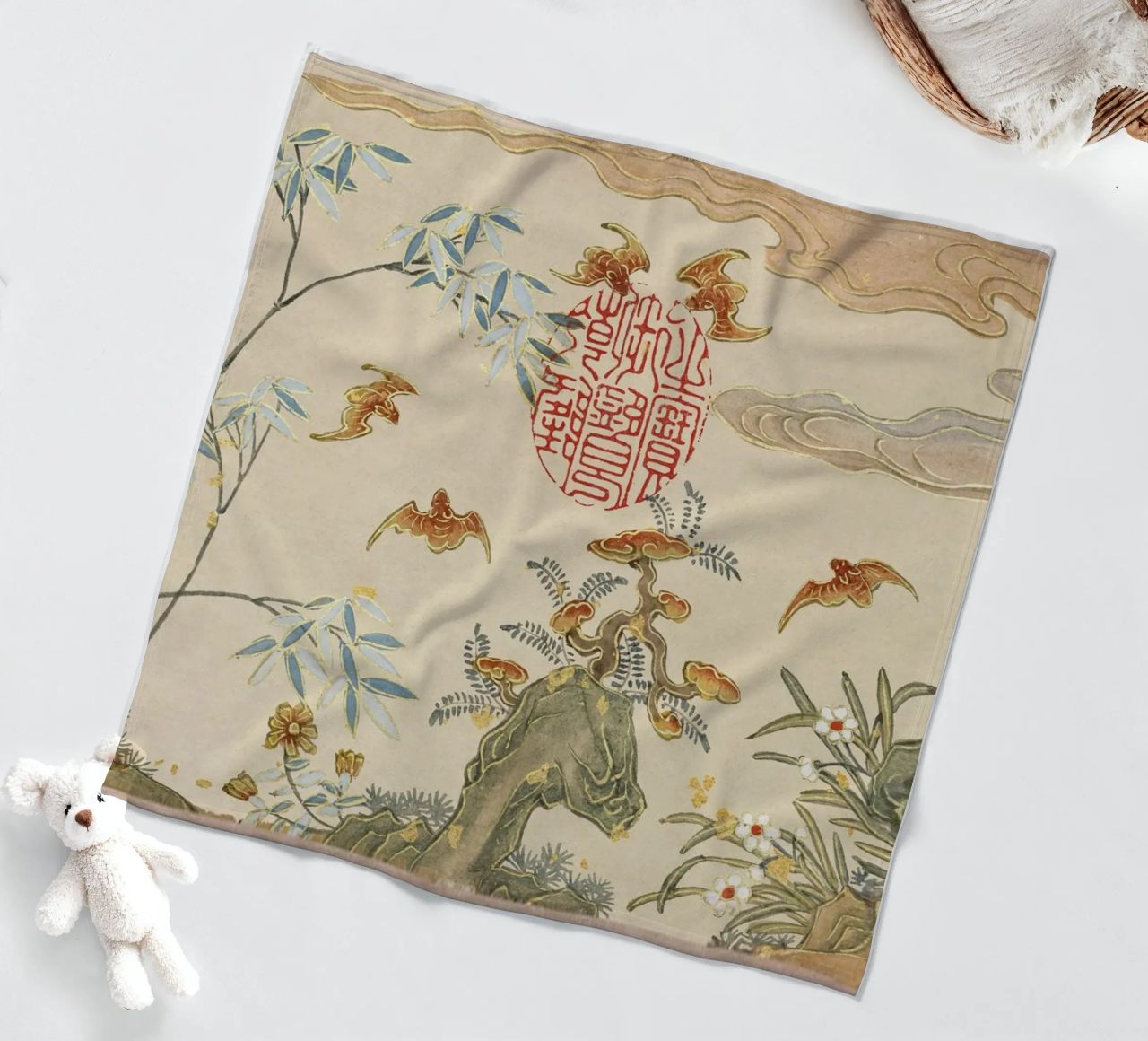 Zhang Ruoai - Pipistrelli, Rocce, Fiori, Arte cinese, Natura, Cal coperta in pile da NorwesClub