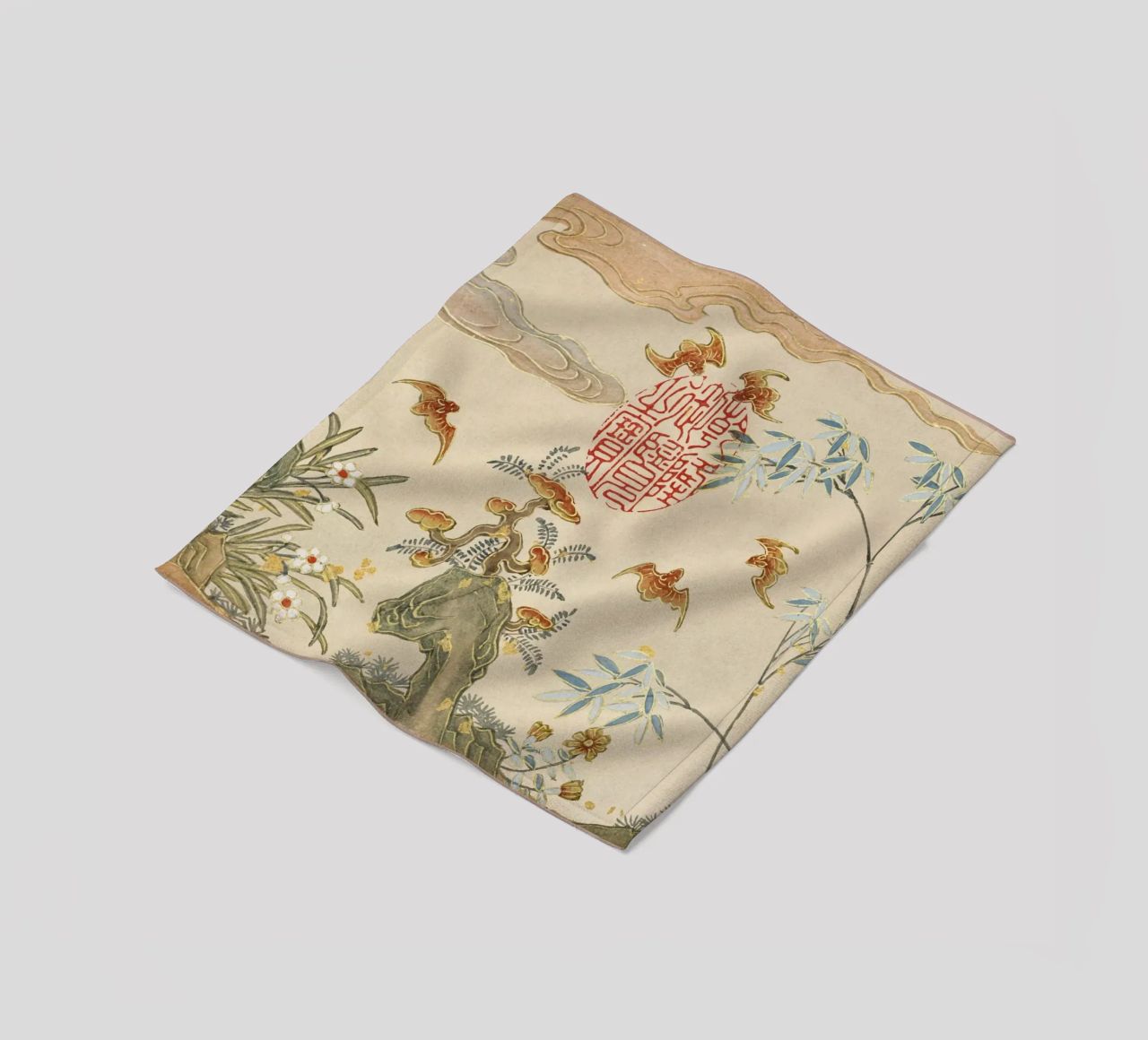 Zhang Ruoai - Pipistrelli, Rocce, Fiori, Arte cinese, Natura, Cal coperta in pile da NorwesClub
