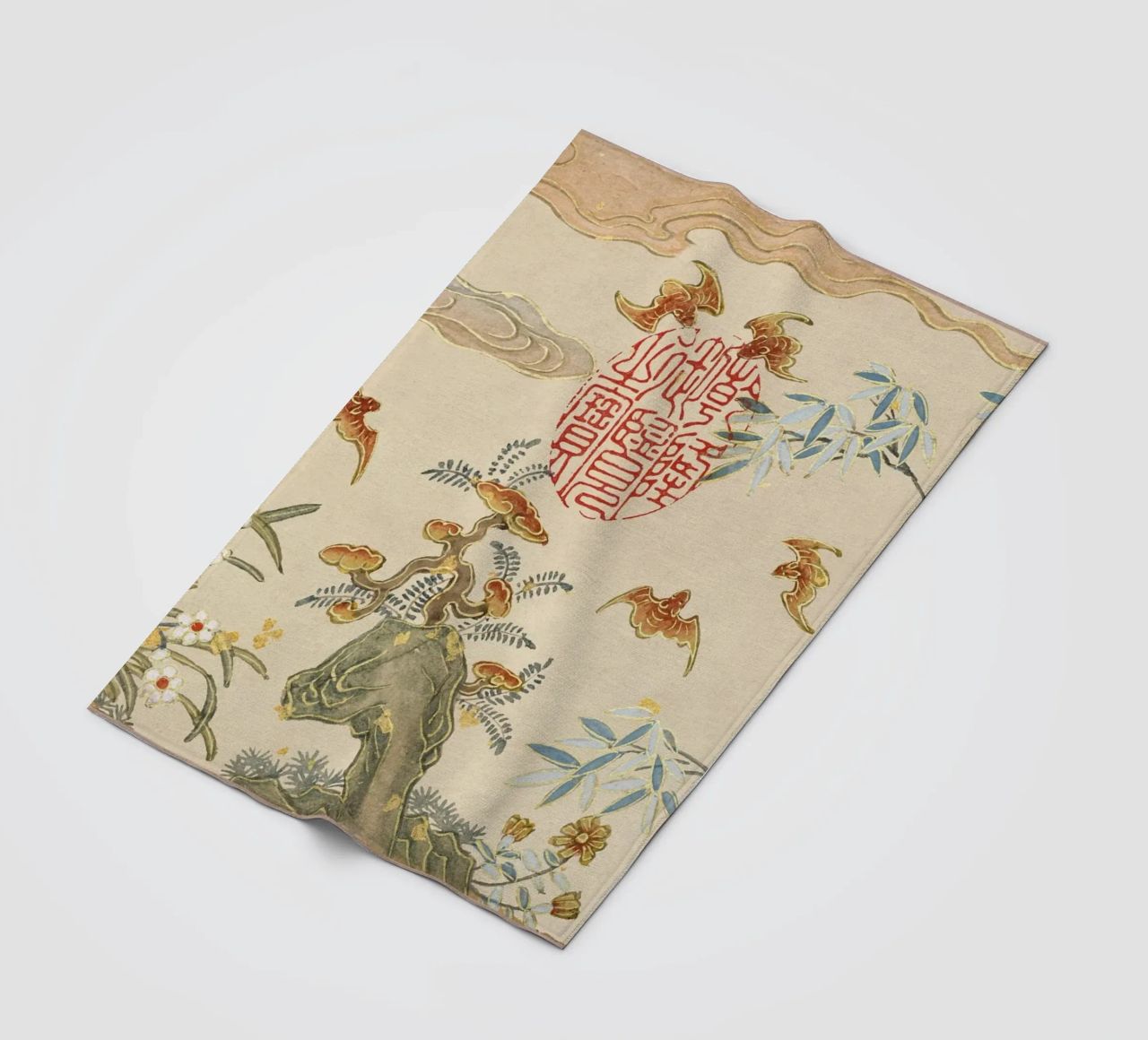 Zhang Ruoai - Pipistrelli, Rocce, Fiori, Arte cinese, Natura, Cal coperta in pile da NorwesClub