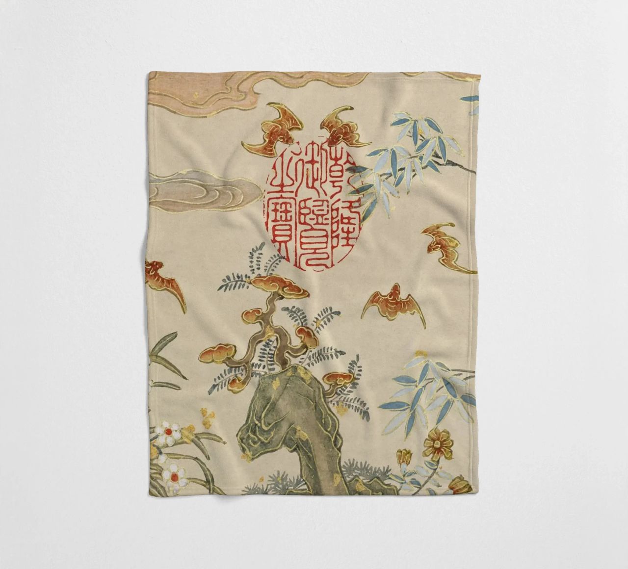 Zhang Ruoai - Pipistrelli, Rocce, Fiori, Arte cinese, Natura, Cal coperta in pile da NorwesClub