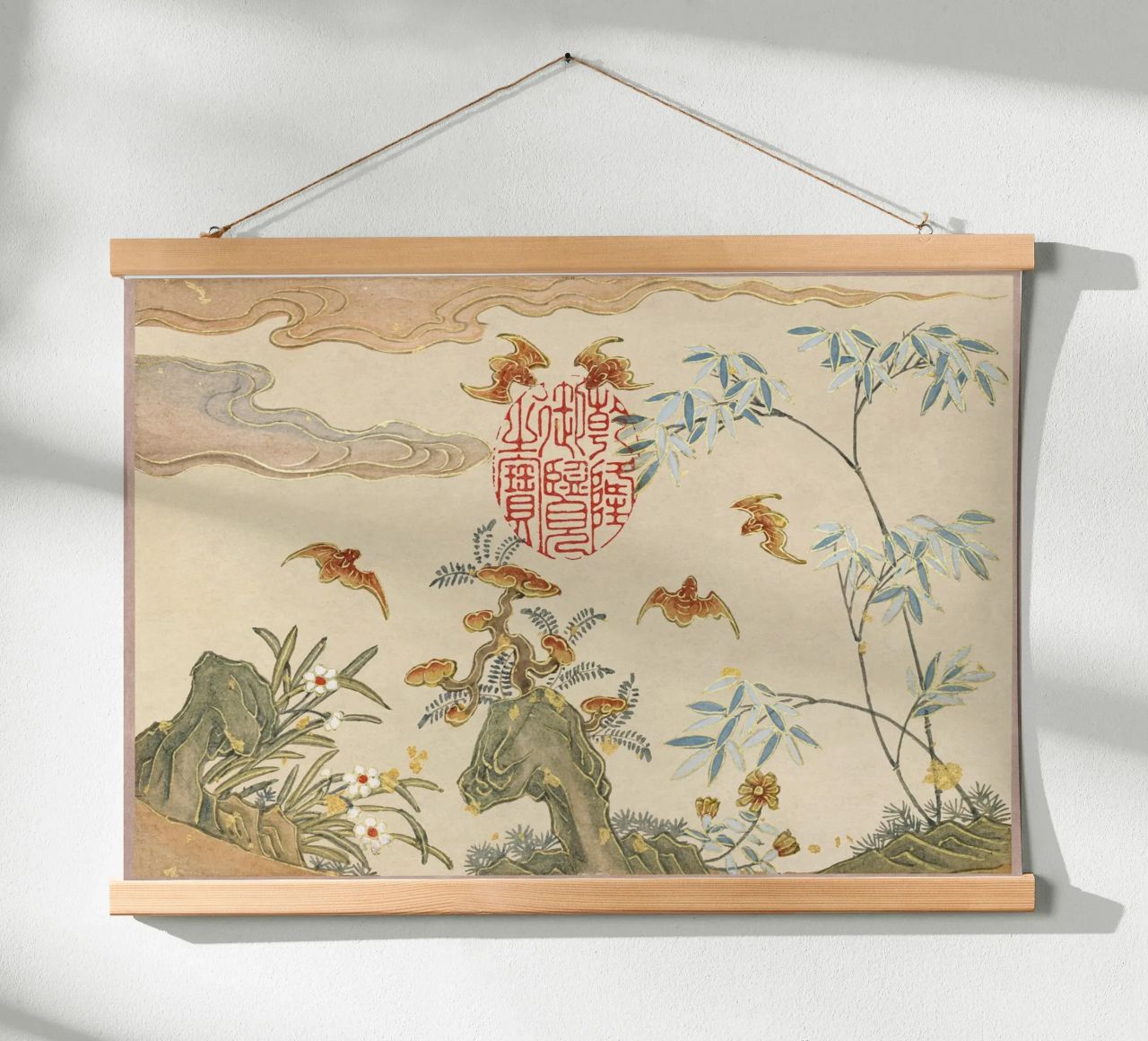 Zhang Ruoai - Pipistrelli, Rocce, Fiori, Arte cinese, Natura, Cal poster da NorwesClub